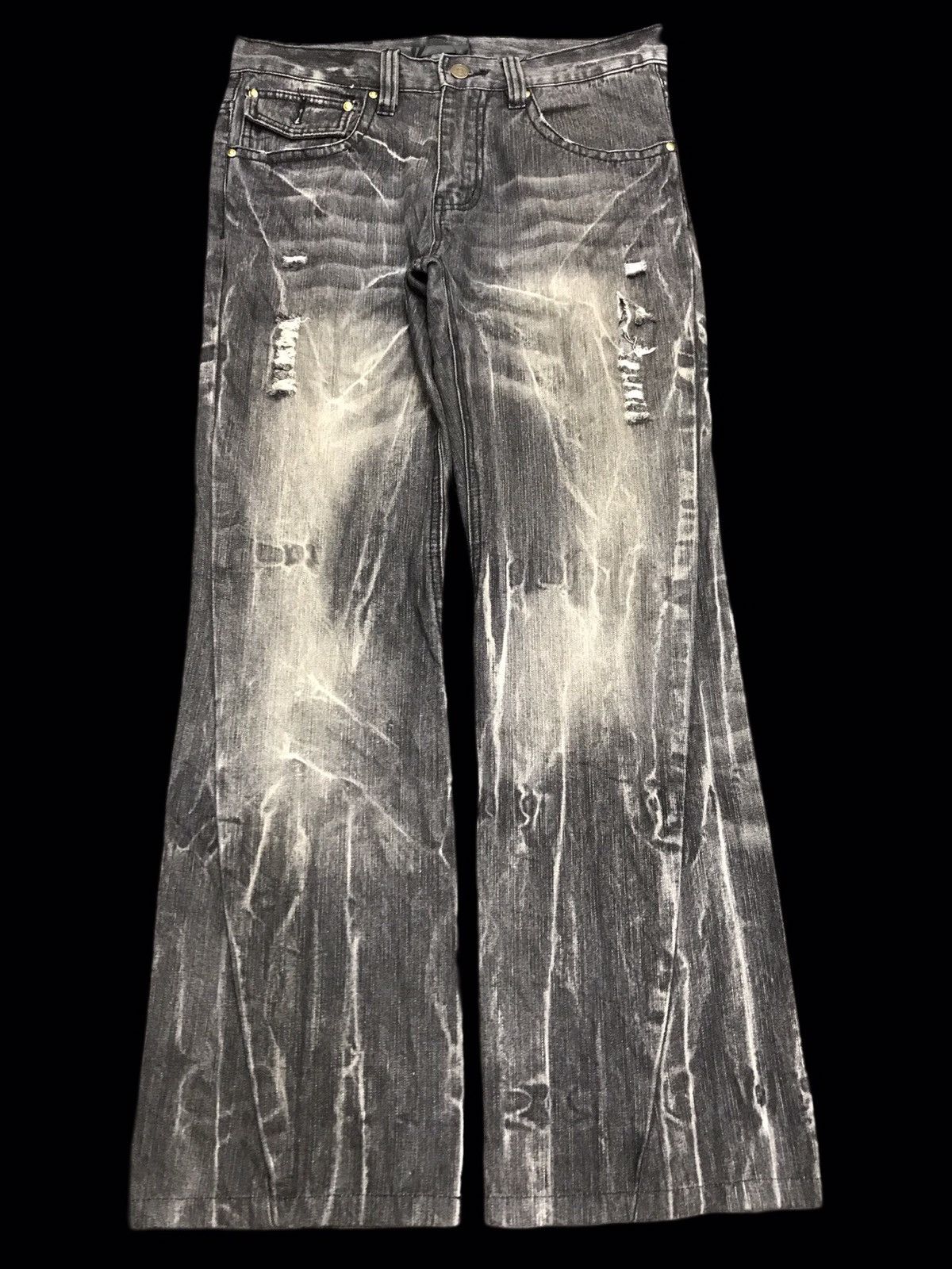 Seditionaries 💥FLARE💥Black Baccara Sick Fade Flare Distressed Denim F390 Size US 31 - 3 Thumbnail