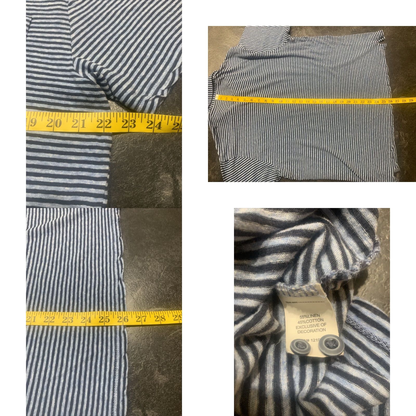 johnnie-O johnnie-O Hangin' Out Mens Charcoal Gray Linen Blend Striped Short Sleeve Polo Shirt Large Size US L / EU 52-54 / 3 - 8 Thumbnail