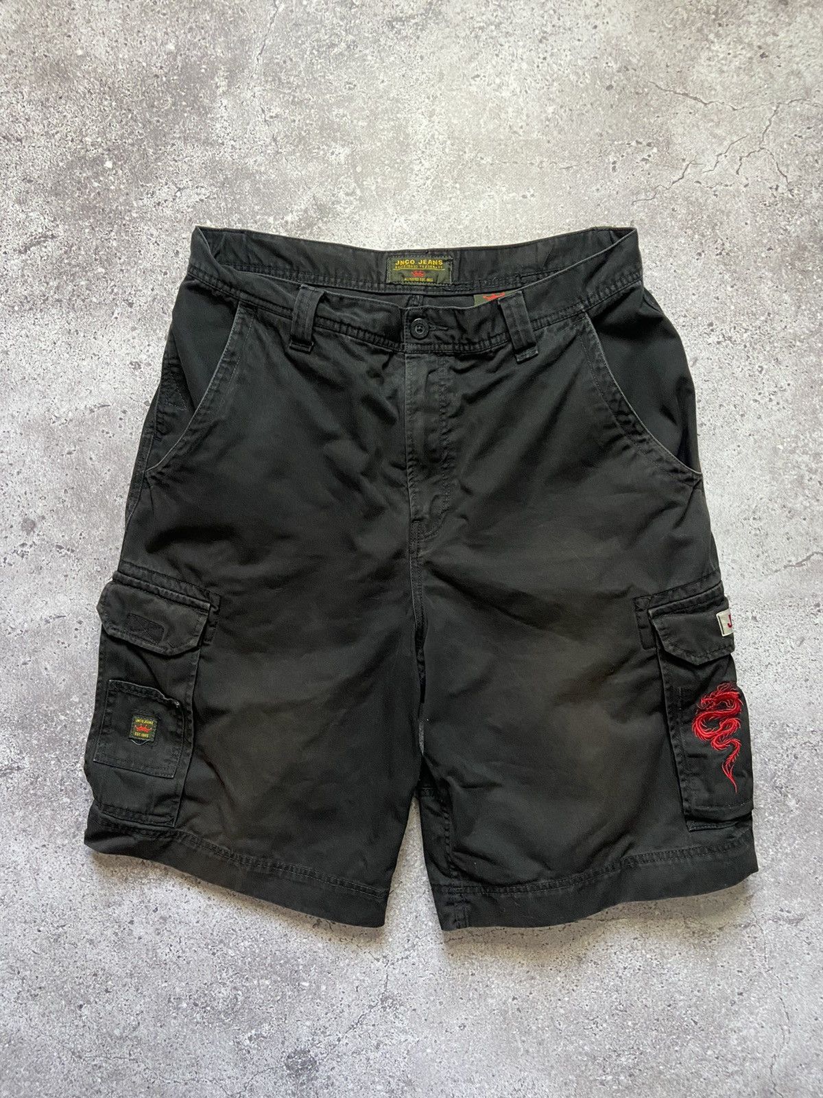 JNCO × Vintage Vintage JNCO Black Cargo Utility Shorts Red dragon Y2K Cyber Size US 34 / EU 50 - 1 Thumbnail