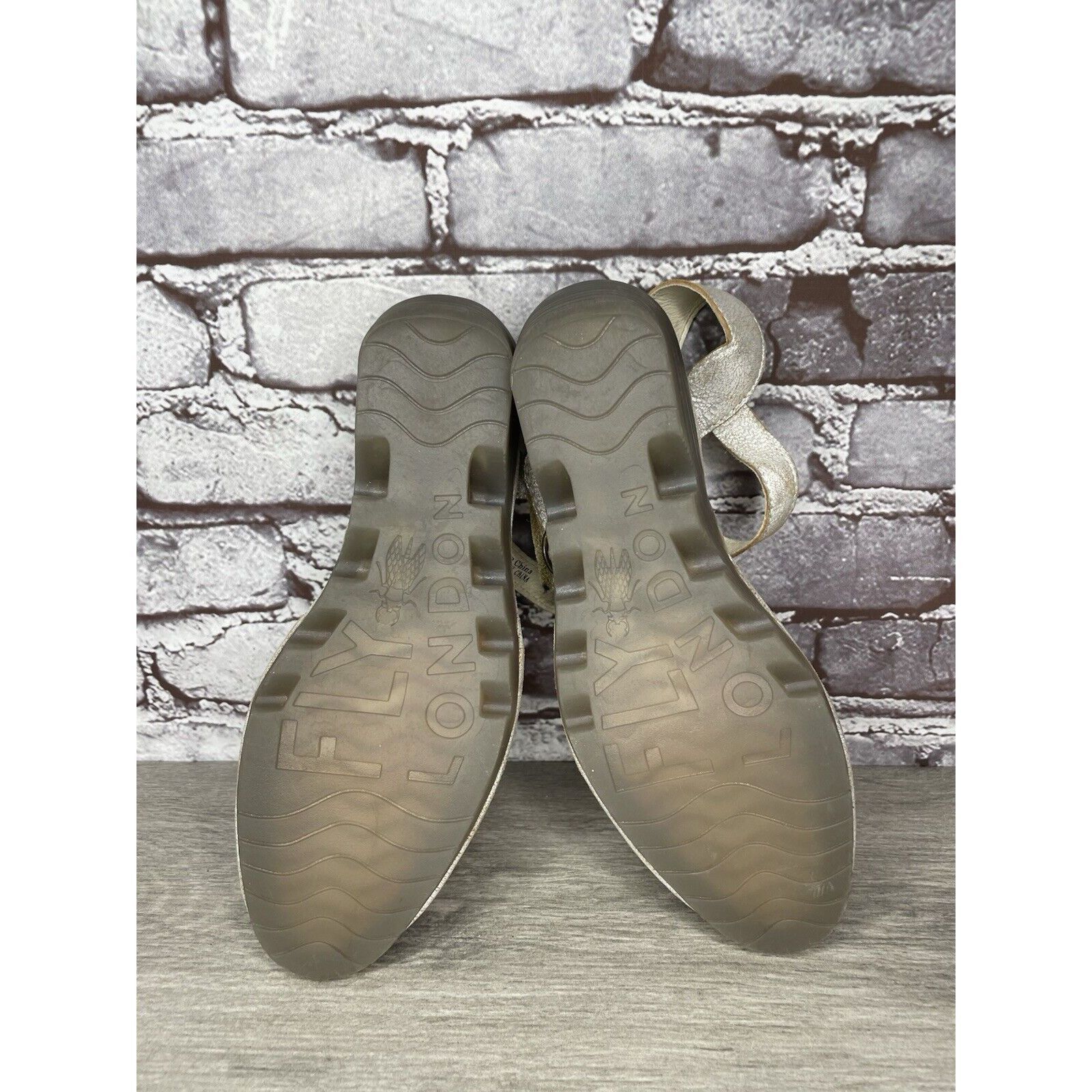 Fly London FLY London Pero Silver Metallic Crackled Peep Toe Wedge Sand Size US 9.5 / IT 39.5 - 7 Thumbnail