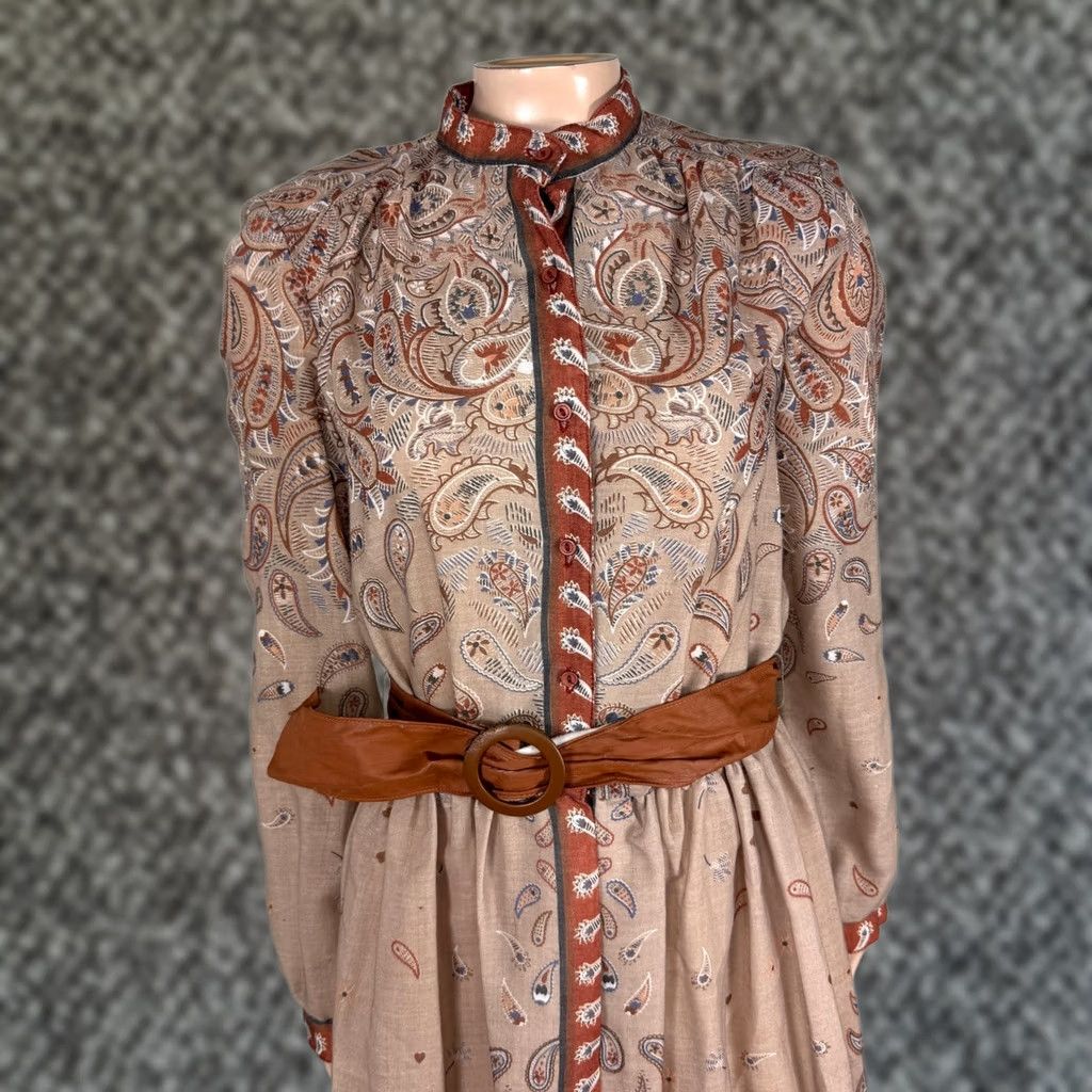 Vintage VINTAGE Willie of California Dress Womens 70s Wool Polyester Floral Knee Length Knit Belt Brown 70s Women S Long Sleeve Crew Neck Button Shirt Dress Size S / US 4 / IT 40 - 1 Thumbnail