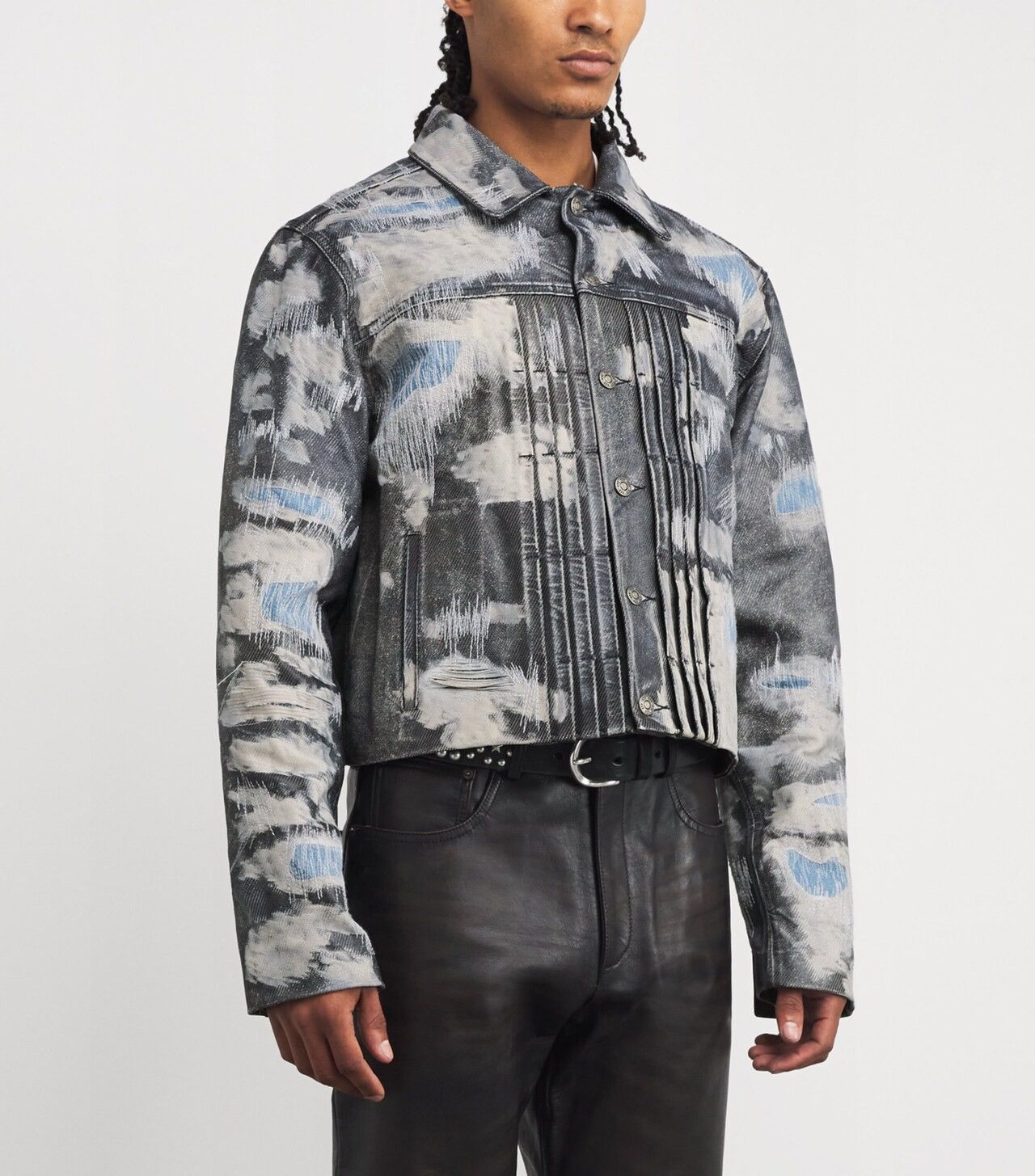424 Trompe-l'oeil Denim-Effect Leather Trucker Jacket Blue Size US L / EU 52-54 / 3 - 6 Thumbnail