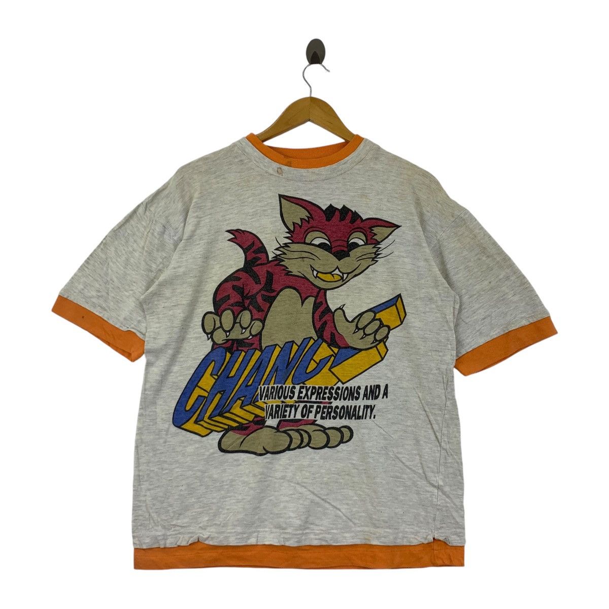 Vintage Vintage 90’ MACMAIL CHANCE CAT Cartoon Ringer Tee Shirt Size US M / EU 48-50 / 2 - 1 Thumbnail