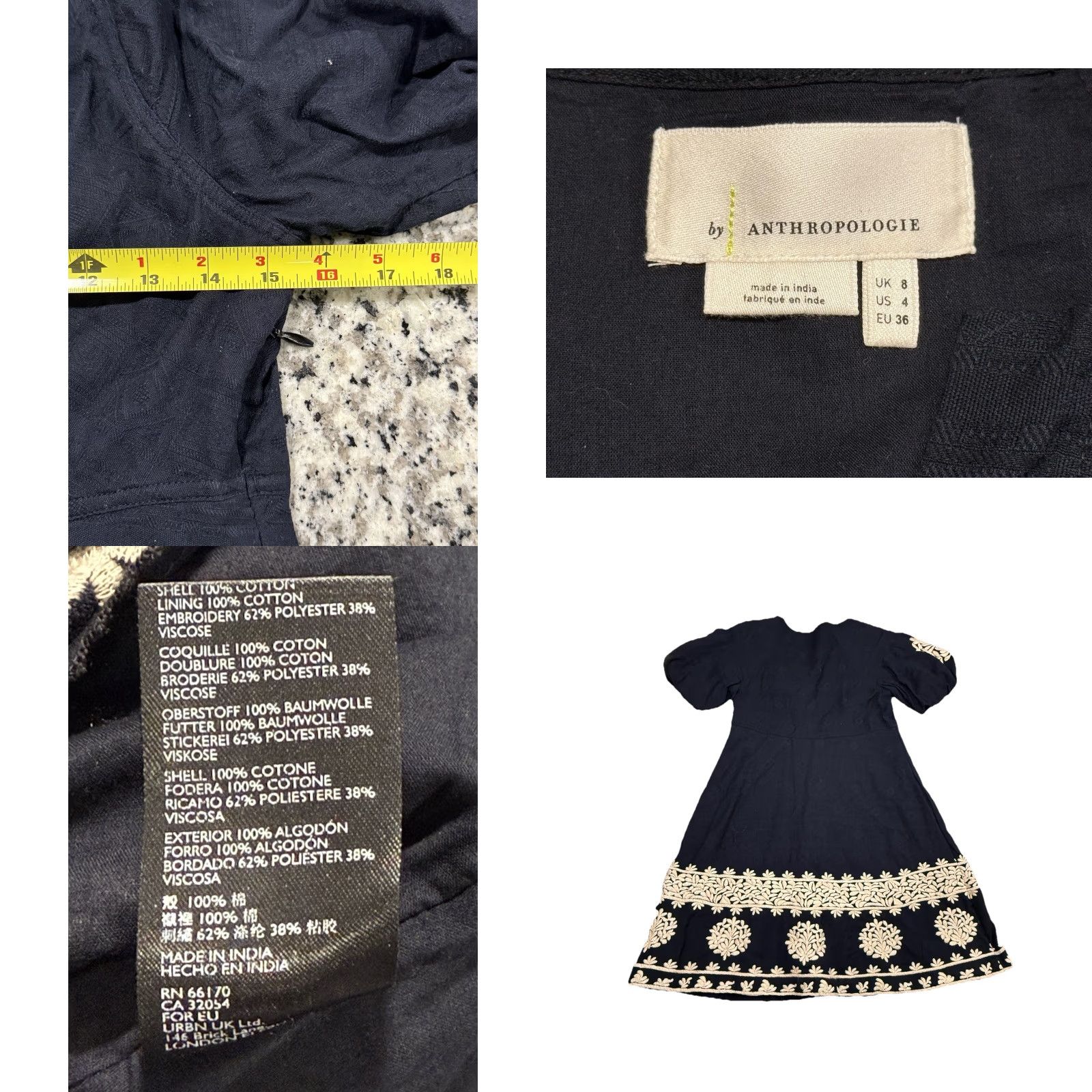 Anthropologie Anthropologie Orla Embroidered Mini Dress Black 4 Puff Sleeve  V-Neck Short Dress Casual Womens