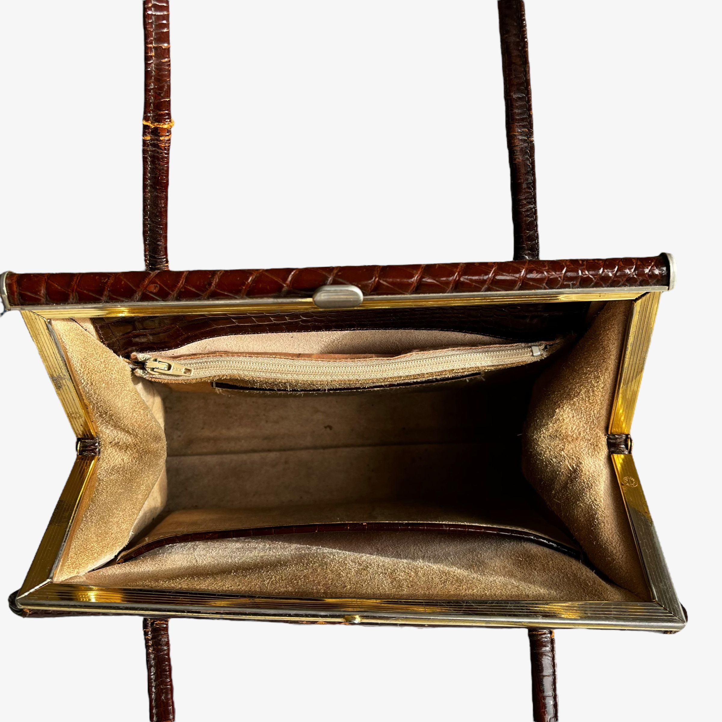 Other Vintage 1950s Crocodile Embossed Brown Leather Shoulder Bag Size ONE SIZE - 2 Thumbnail