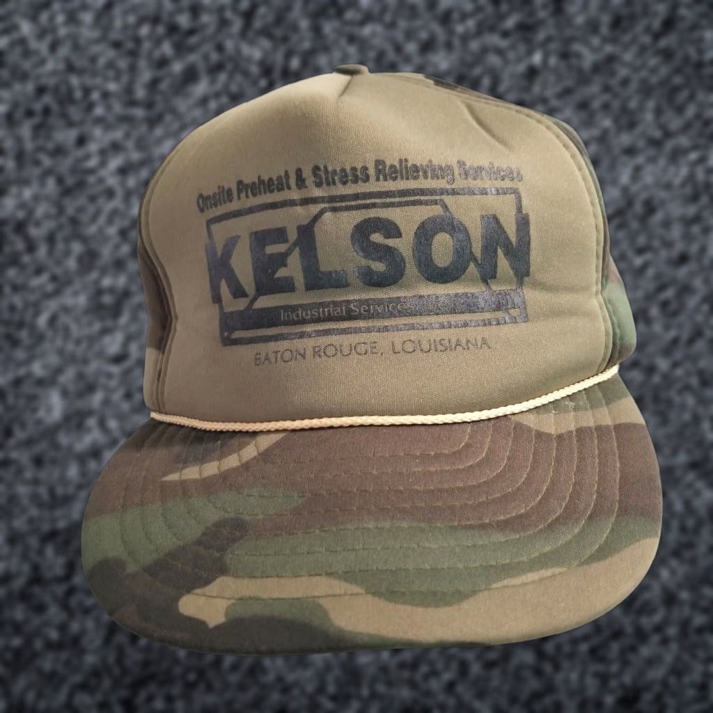 Vintage VINTAGE Kelson Stress Relieving Services Camo Foam Snapback Trucker Hat Size ONE SIZE - 1 Thumbnail