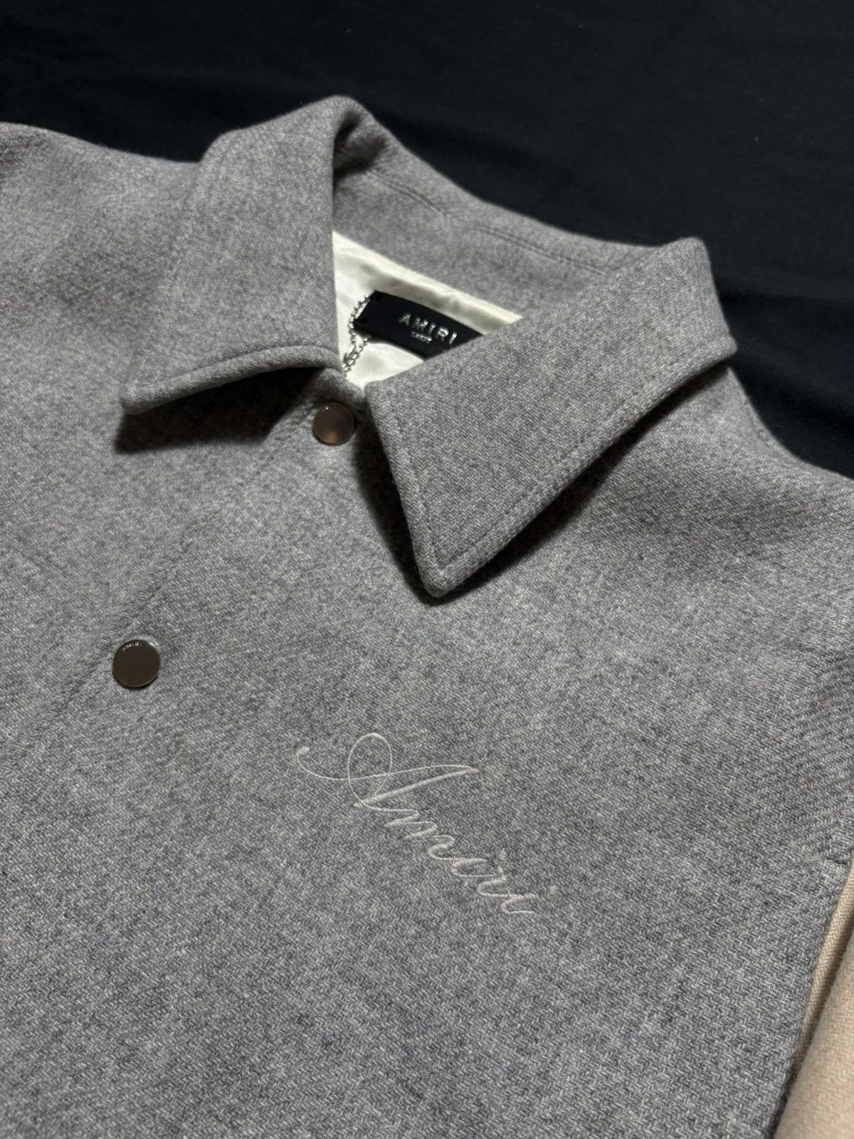 Amiri Amiri Gray/Beige Bones Varsity Jacket - Large Size US L / EU 52-54 / 3 - 3 Thumbnail