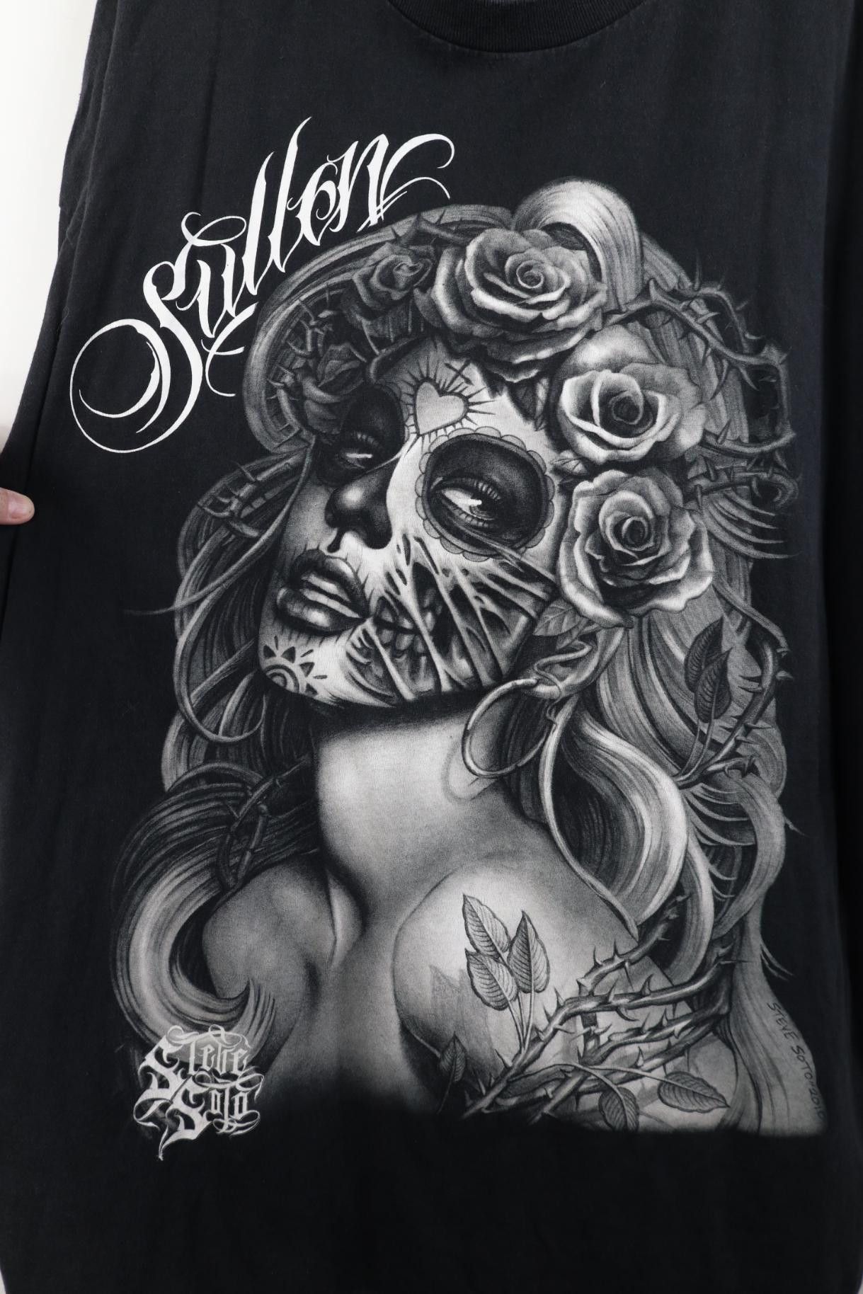 Vintage Vintage Y2K Streetwear Pinup Girl Sugar Skull T-Shirt Black Size US XXL / EU 58 / 5 - 6 Thumbnail