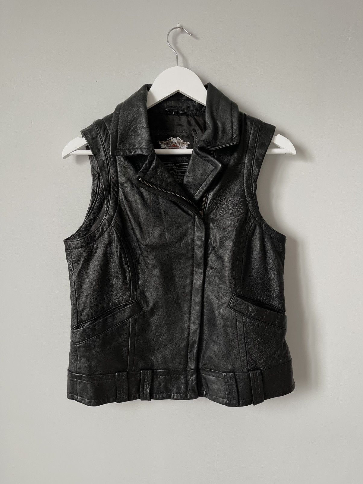Harley Davidson Vintage Harley Davison Zip Up Leather Vest Embroidered Logo Size S / US 4 / IT 40 - 1 Thumbnail