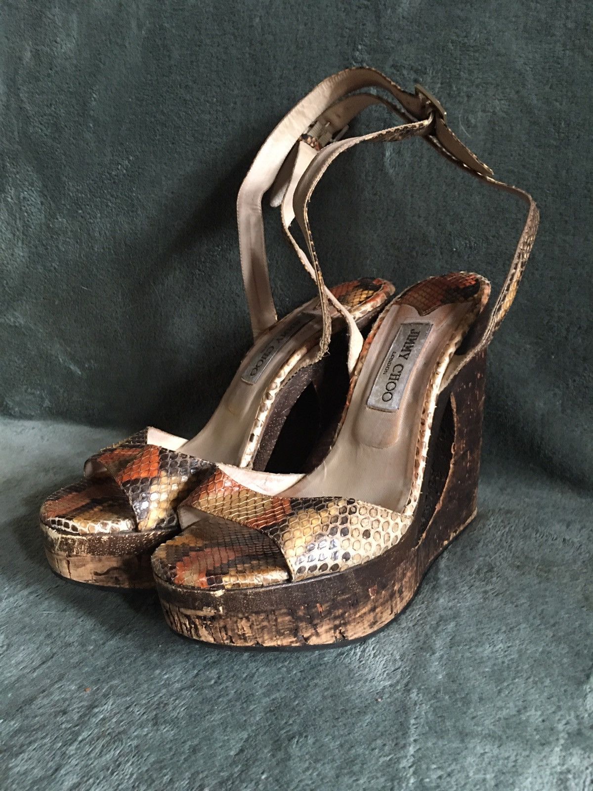 Jimmy Choo Jimmy Choo Multicolor Python Leather Penelop Wedge Sandals Size US 9 / IT 39 - 1 Thumbnail