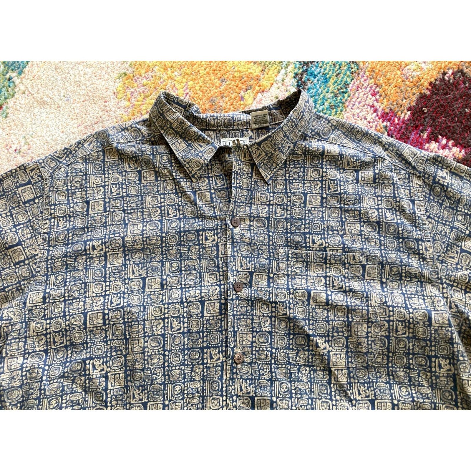 Vintage LL Bean Mens XL Button Up Shirt Tropics Camp Southwest Hawaiian Aztec Collar Casual Size US XL / EU 56 / 4 - 2 Thumbnail