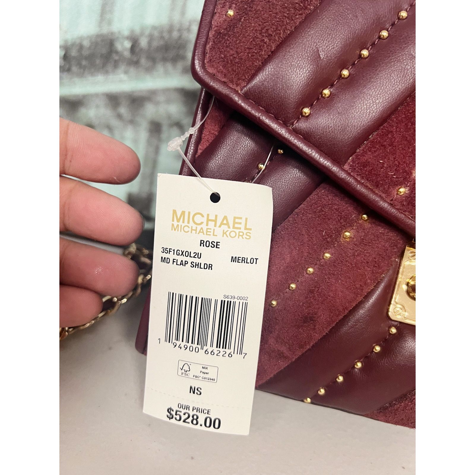 Michael Kors Michael Kors 35F1GXOL2U Rose Medium Flap Burgundy Studded Size ONE SIZE - 8 Thumbnail