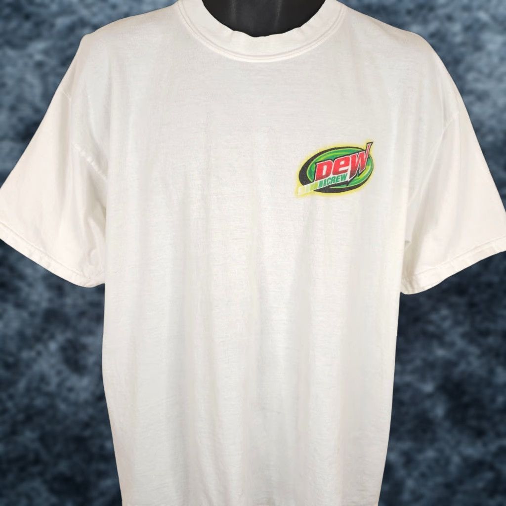 Gildan VINTAGE Mountain Dew Crew T Shirt Mens XL White Y2K Soda Snack Tee Brand Gildan Short Sleeve Cap Graphic Print Double-Sided Mens Shirts Tee Size US XL / EU 56 / 4 - 1 Thumbnail