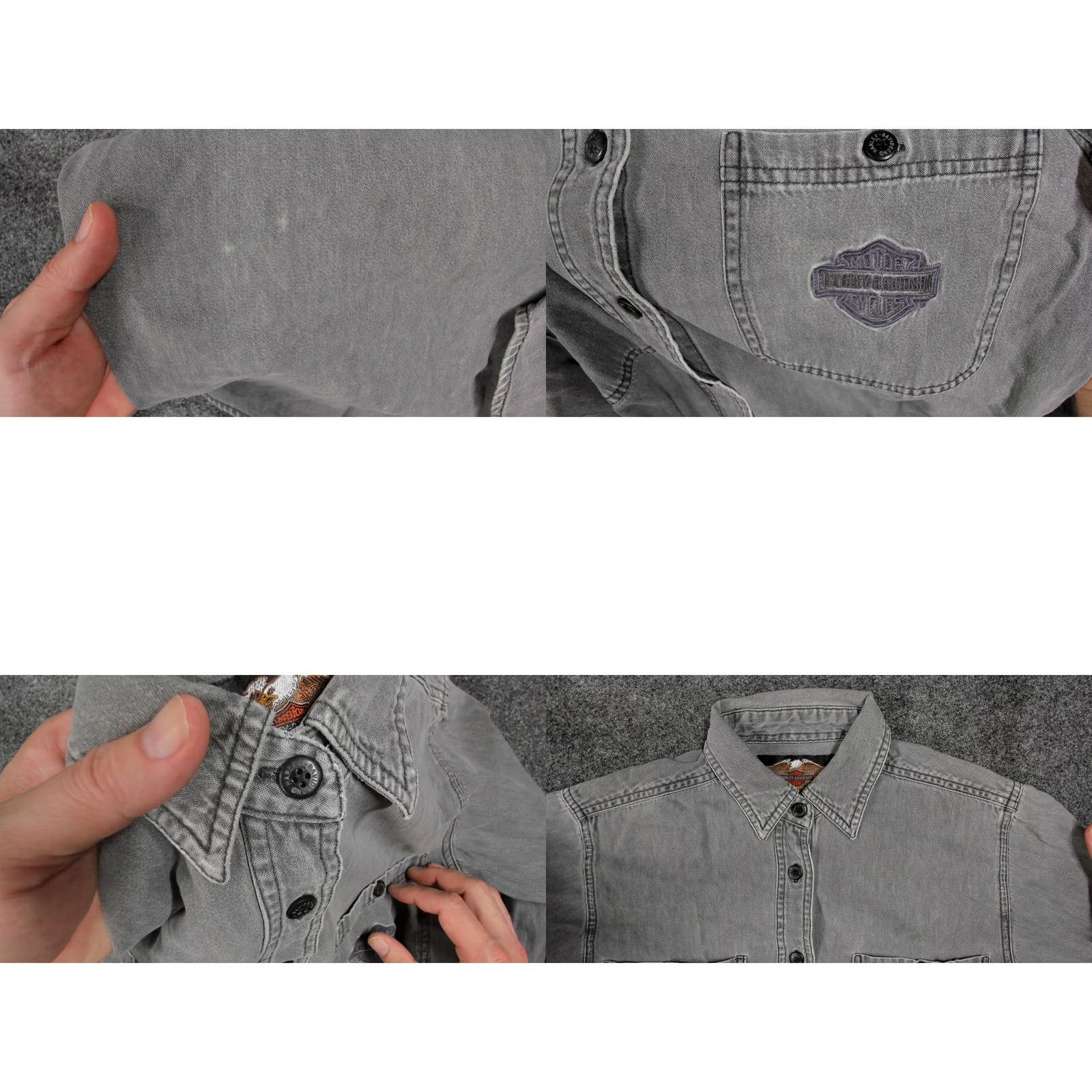 Harley Davidson VINTAGE Harley Davidson Womens Medium Button Up Shirt Gray Y2K Oversized Embroidered Size M / US 6-8 / IT 42-44 - 8 Thumbnail