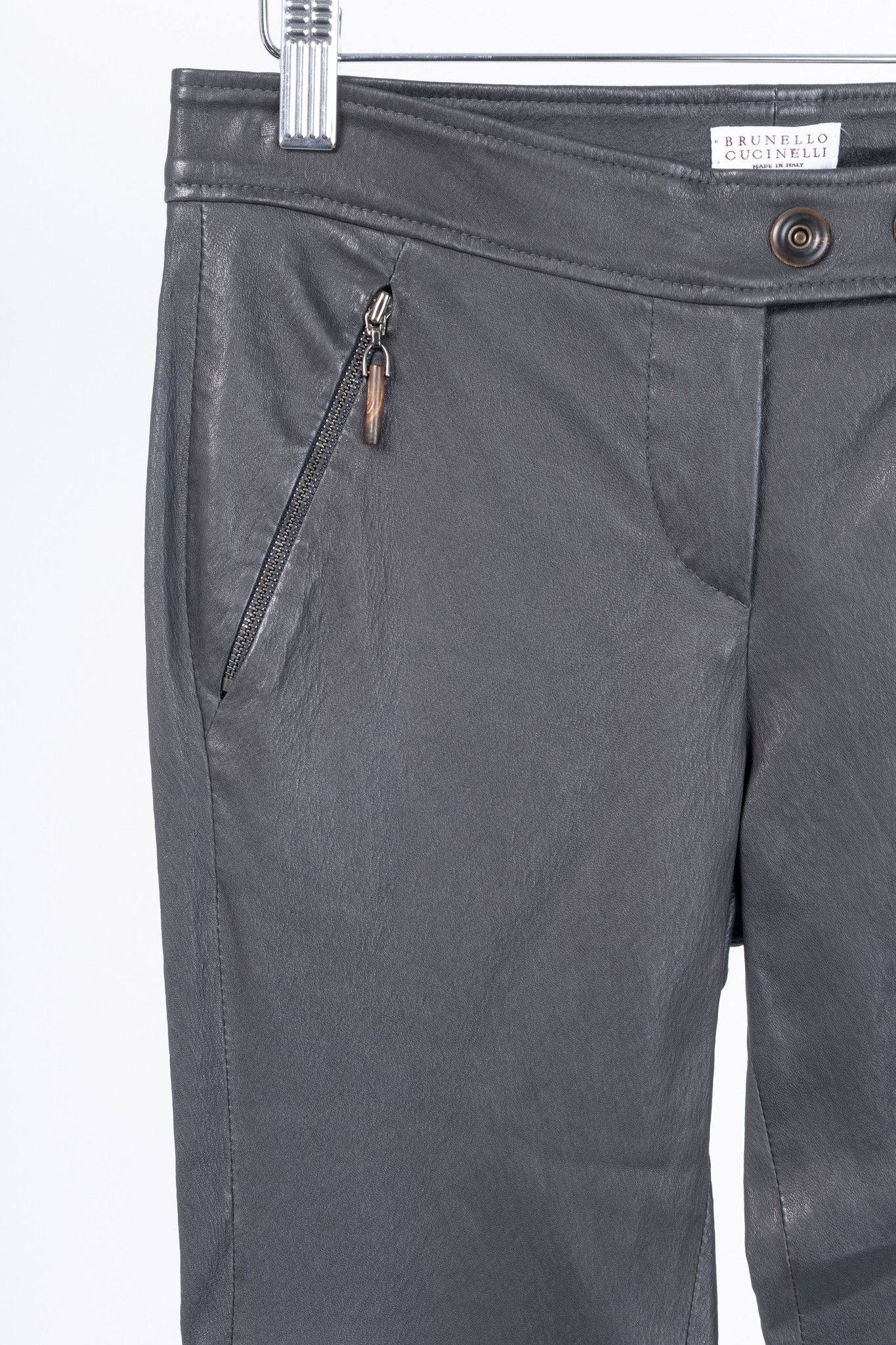 Brunello Cucinelli Brunello Cucinelli Grey Leather Quilted Moto Skinny Pants Size 27" / US 4 / IT 40 - 5 Thumbnail