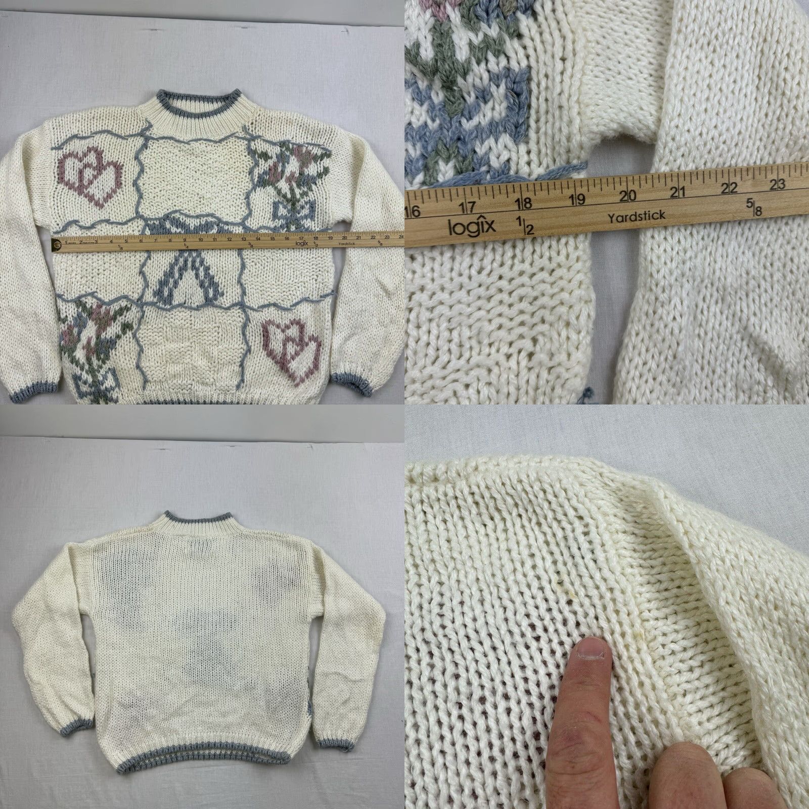 Vintage VINTAGE Nuggets Sweater Womens S White Heart Flowers 90s Pullover Size S / US 4 / IT 40 - 8 Thumbnail