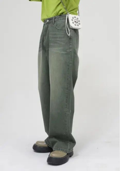 Jean Momoko x Ryou Men's Loose Washed Mid-Length Green Jeans Size US 32 / EU 48 - 7 Thumbnail