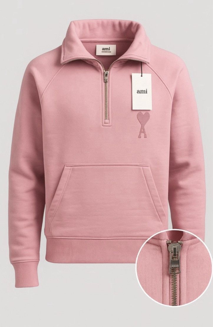 AMI Ami Paris Pink De Coeur Zip Sweatshirt XXS NWT Size XXS / US 00 / IT 34 - 2 Thumbnail