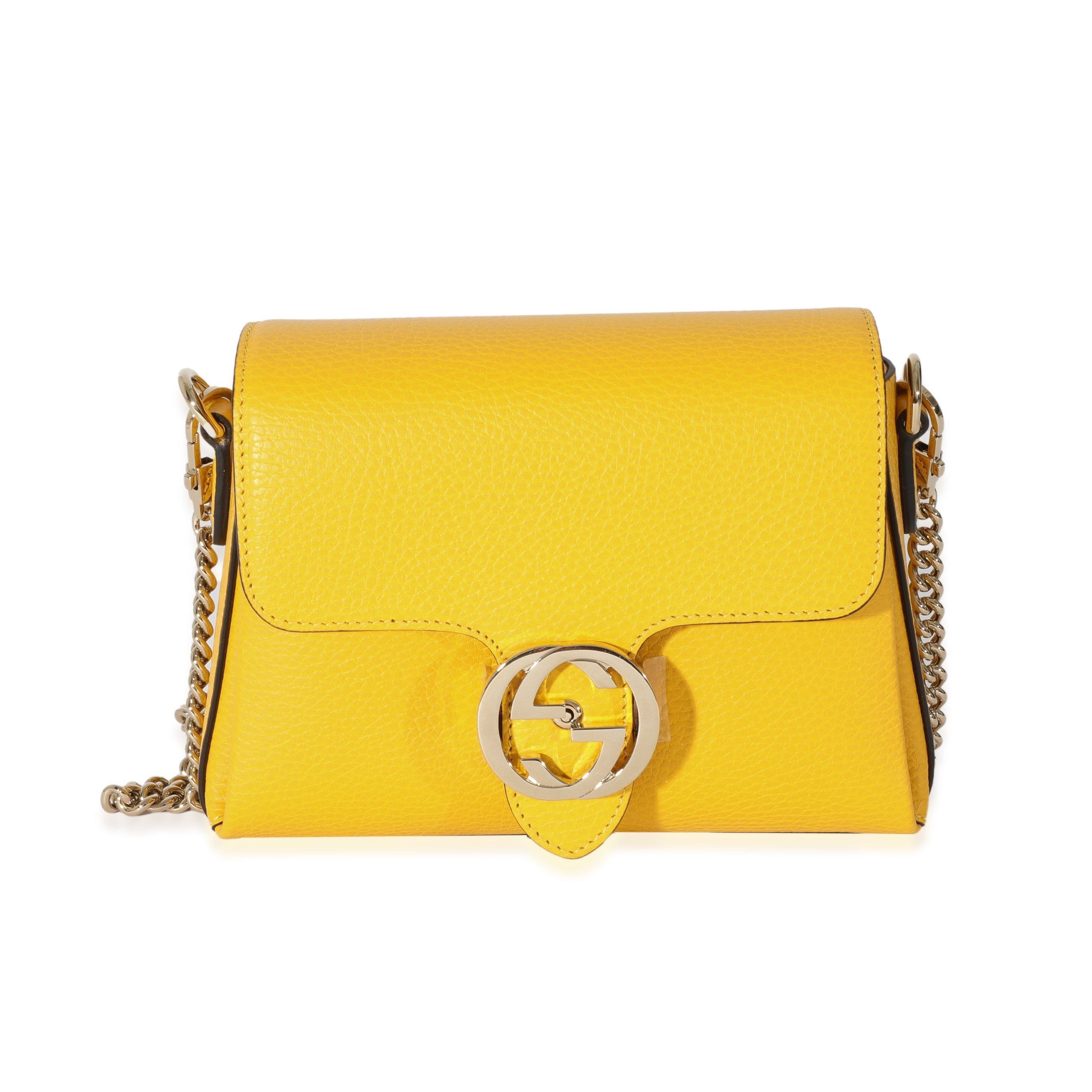 image of Gucci Yellow Leather Mini Dollar Interlocking G Crossbody Bag, Women's