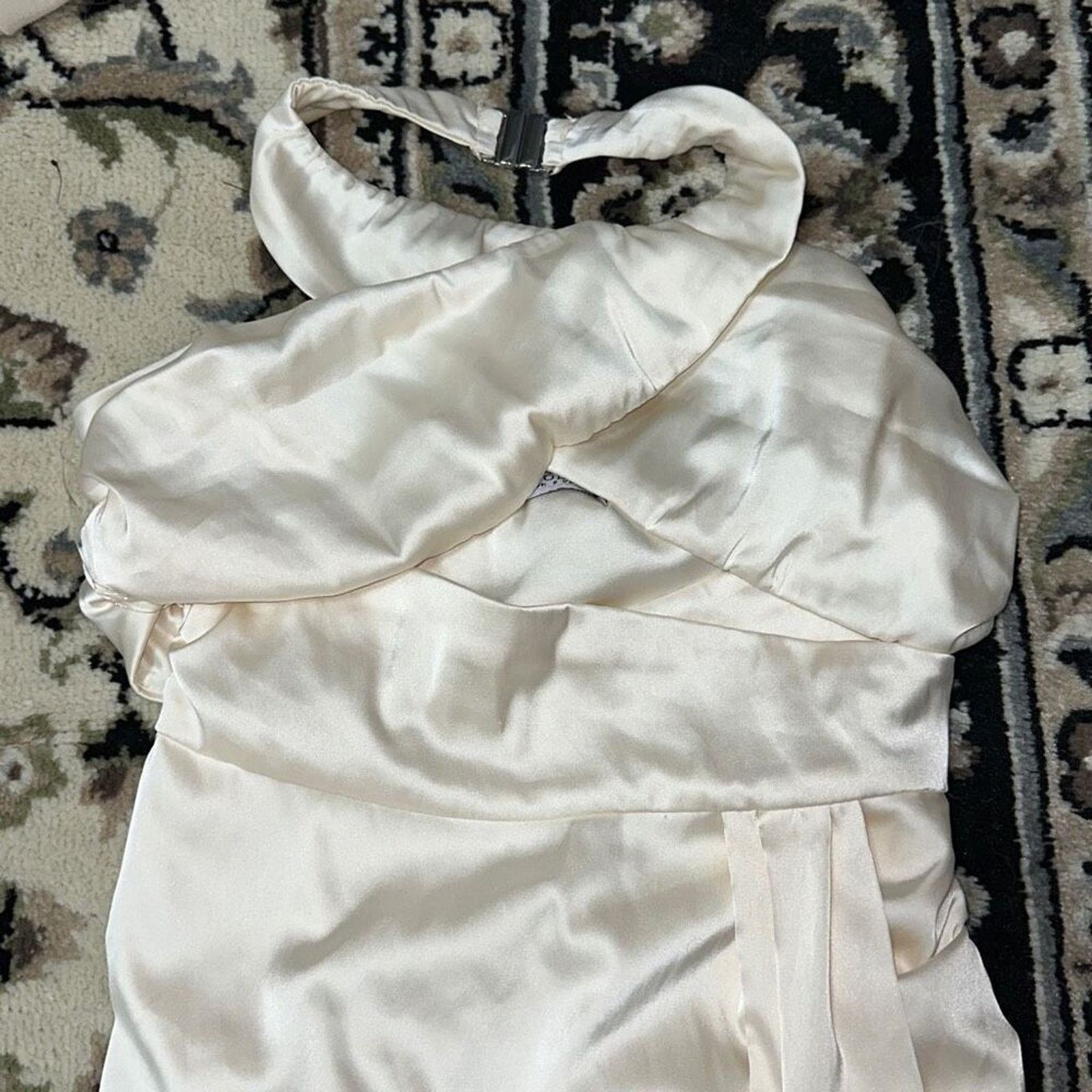 Other Oh Polly Halter Top Cream Satin Feel Dress | Sz 4 Size S / US 4 / IT 40 - 6 Thumbnail