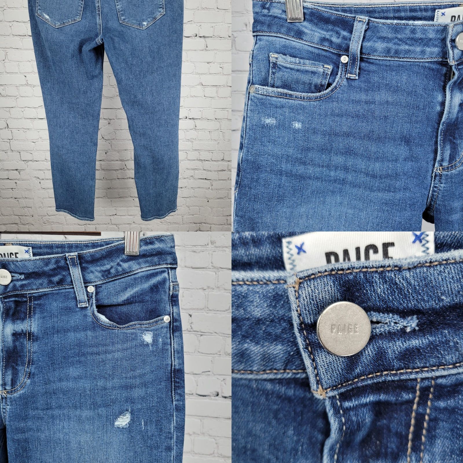 Paige Paige Brigitte Jeans Denim Blue Distressed Mid Rise Straight Ankle 27 (29x28) Size 27" / US 4 / IT 40 - 8 Thumbnail