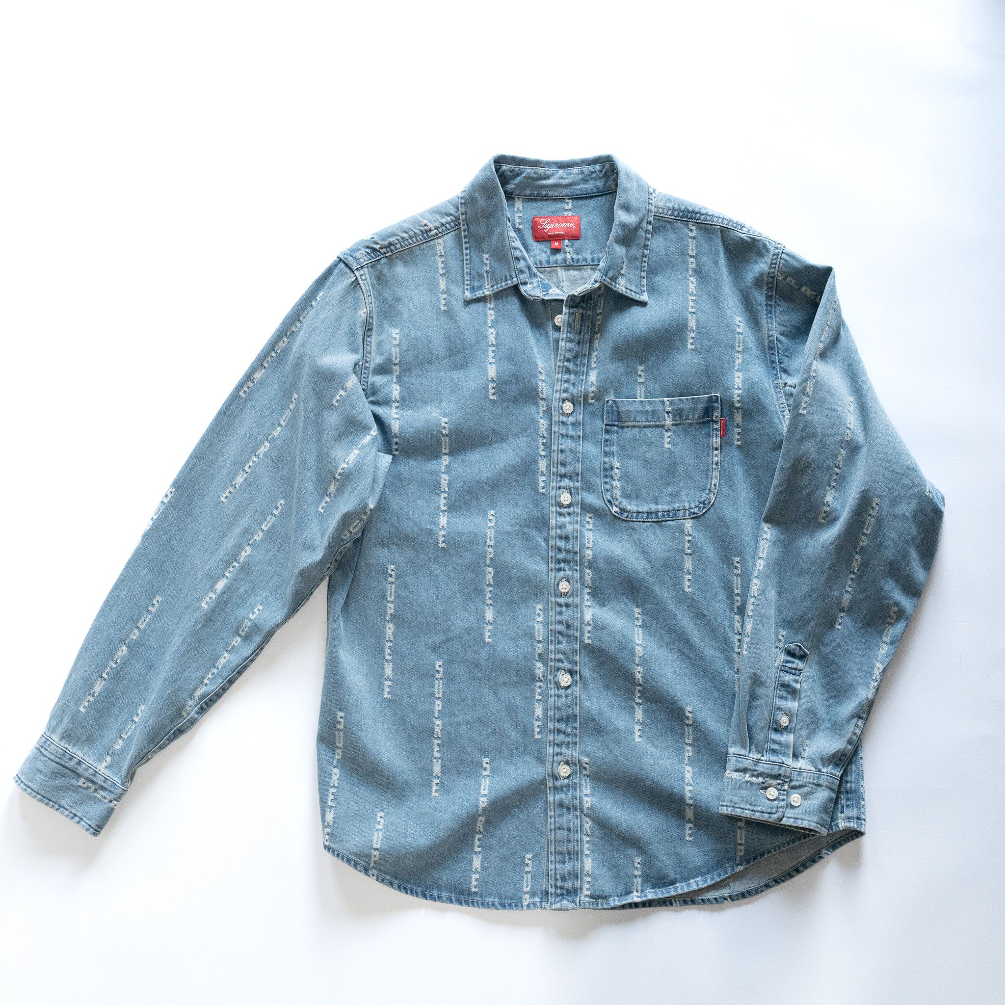 Supreme Supreme Logo Stripe Jacquard Denim Shirt | Grailed