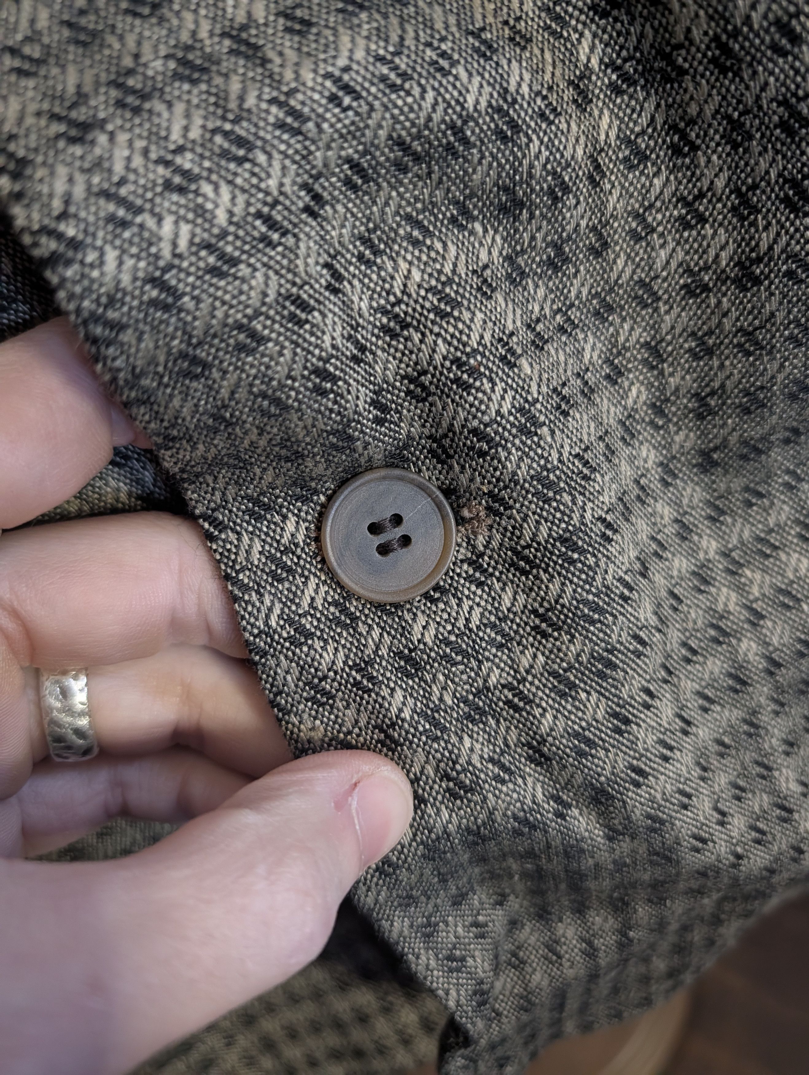 Vintage THE PUBLIC NOTICES Flax Rayon Olive Houndstooth jacket Size 40R - 5 Thumbnail