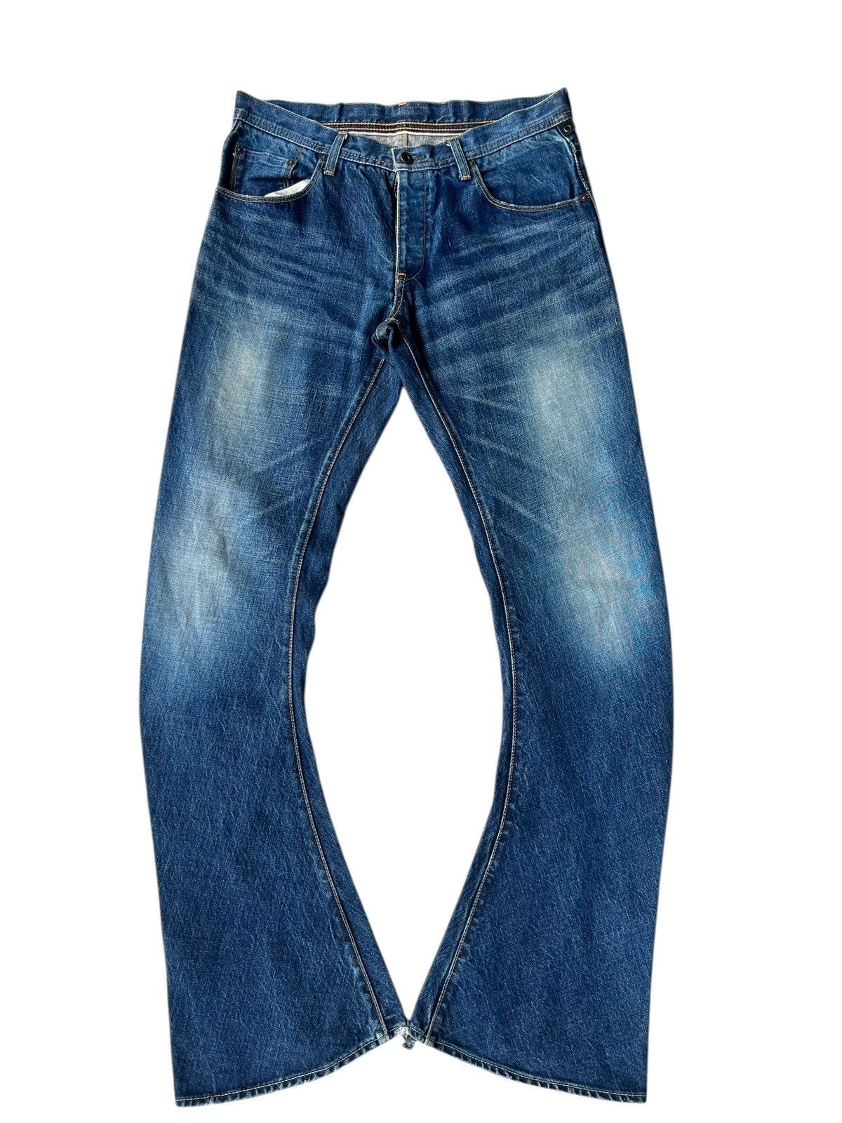wjk WJK Curve Leg Distressed Aging Mud Denim Bootcut Jeans Size US 31 - 1 Thumbnail