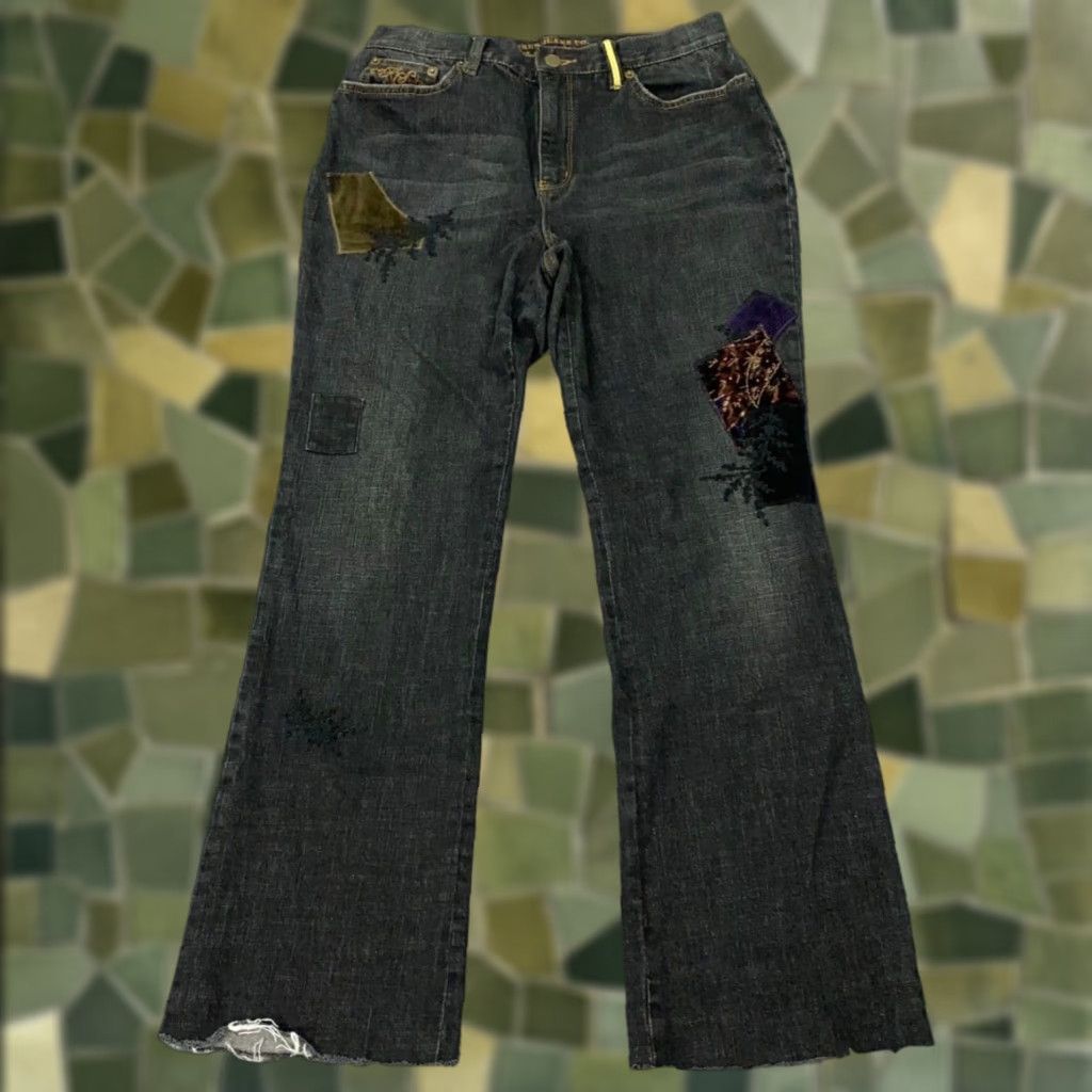 CO VTG Lauren Jeans Co Womens Jeans Bootcut 8 Gray Embroidered Patchwork Denim Stretch 5-Pocket Size 29" - 1 Thumbnail