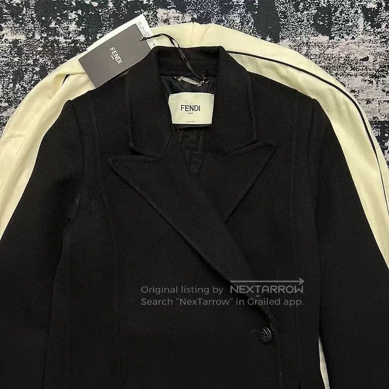 Fendi Fendi Black inner all-over print fringed wool coat Size 4XL / US 24-26 - 2 Thumbnail