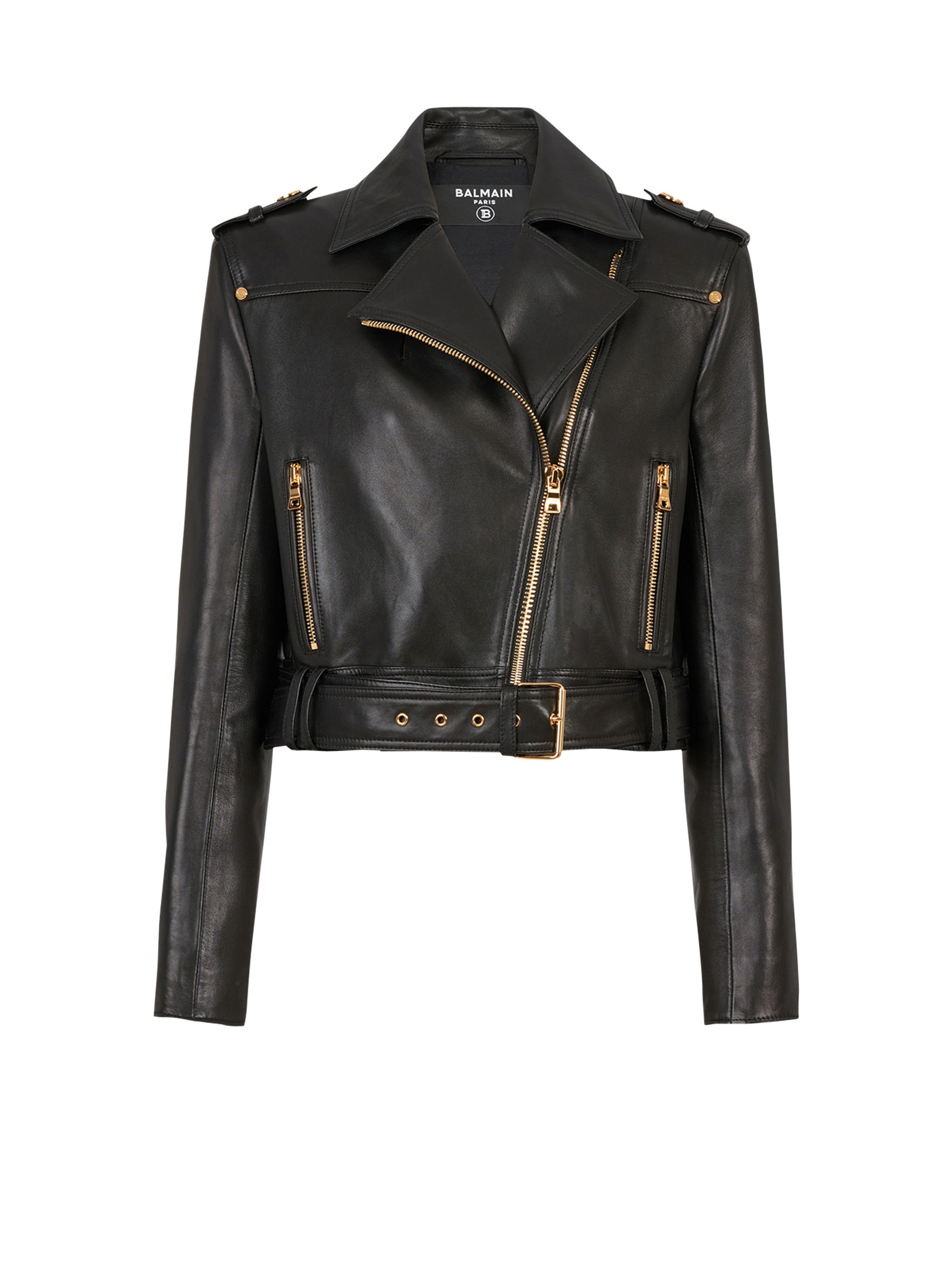 Balmain o1srvl11e1125 Short Leather Biker Jacket in Black Size S / US 4 / IT 40 - 1 Thumbnail