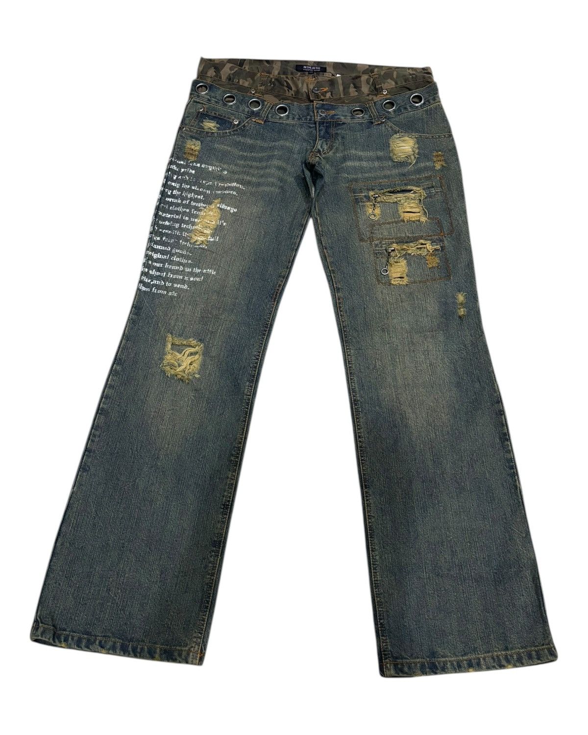 If Six Was Nine × In The Attic × Undercover IN THE ATTIC Double Waist Camo Grommet Wide Leg Denim Jeans Size US 35 - 3 Thumbnail