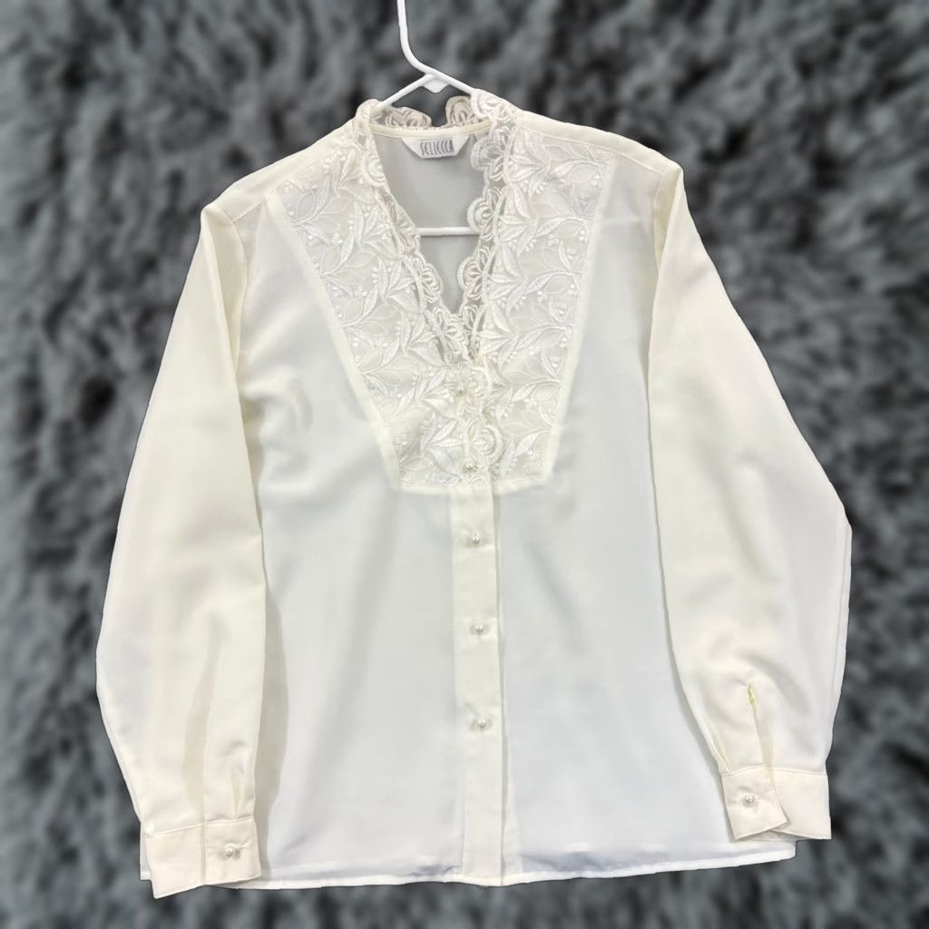 Vintage VINTAGE Sellecca Shirt Womens 12 White Blouse Embroidered 80s Button Lace Top Size XL / US 12-14 / IT 48-50 - 1 Thumbnail