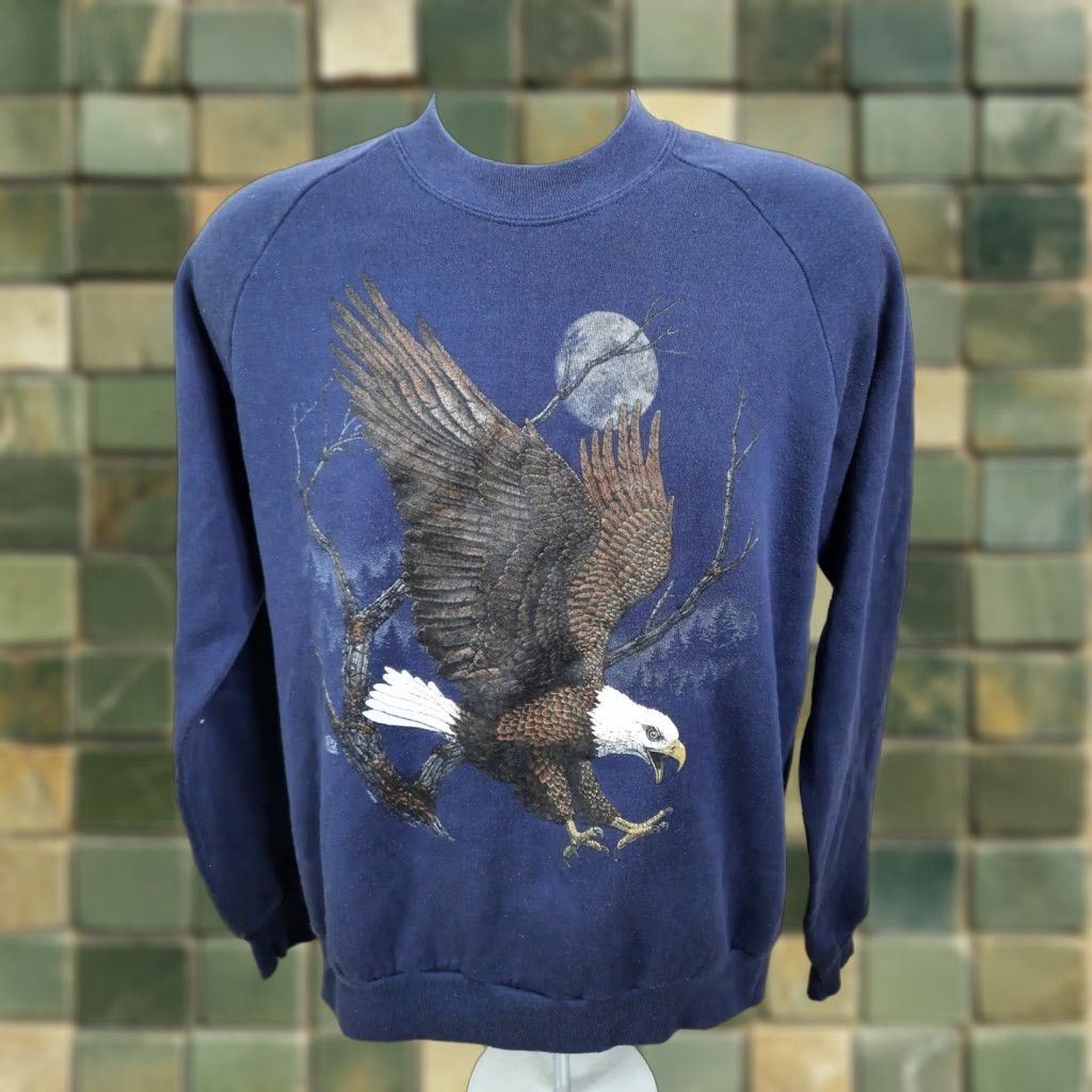 Jerzees VINTAGE Jerzees Raglan Sweatshirt Mens XL Blue Bald Eagle USA Made America Size US XL / EU 56 / 4 - 1 Thumbnail