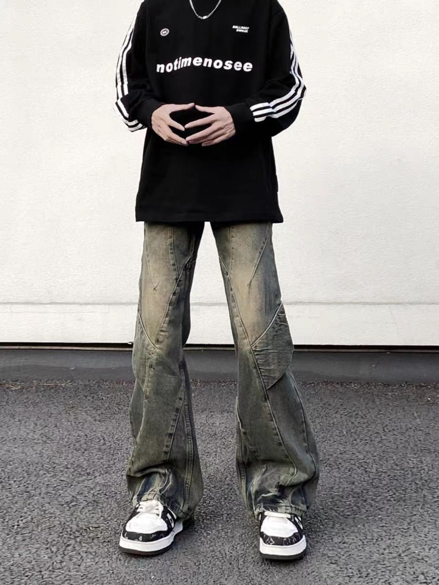 Designer × Jean × Vintage High Street Vintage Washed Spliced Micro Flare Jeans Size US 34 / EU 50 - 1 Thumbnail