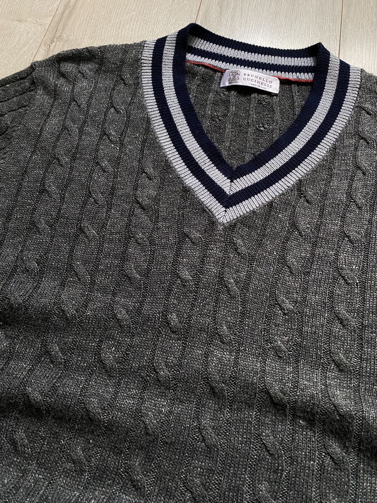 Brunello Cucinelli Brunello Cucinelli sweater v-neck linen/cotton knit Size US L / EU 52-54 / 3 - 6 Thumbnail