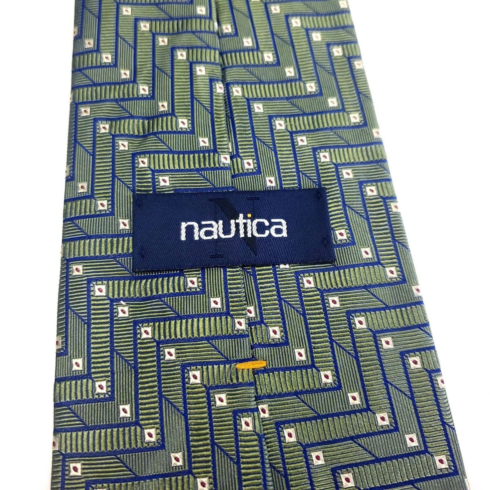 Nautica Nautica Green Silk Tie Woven Geometric Wide Size ONE SIZE - 5 Thumbnail