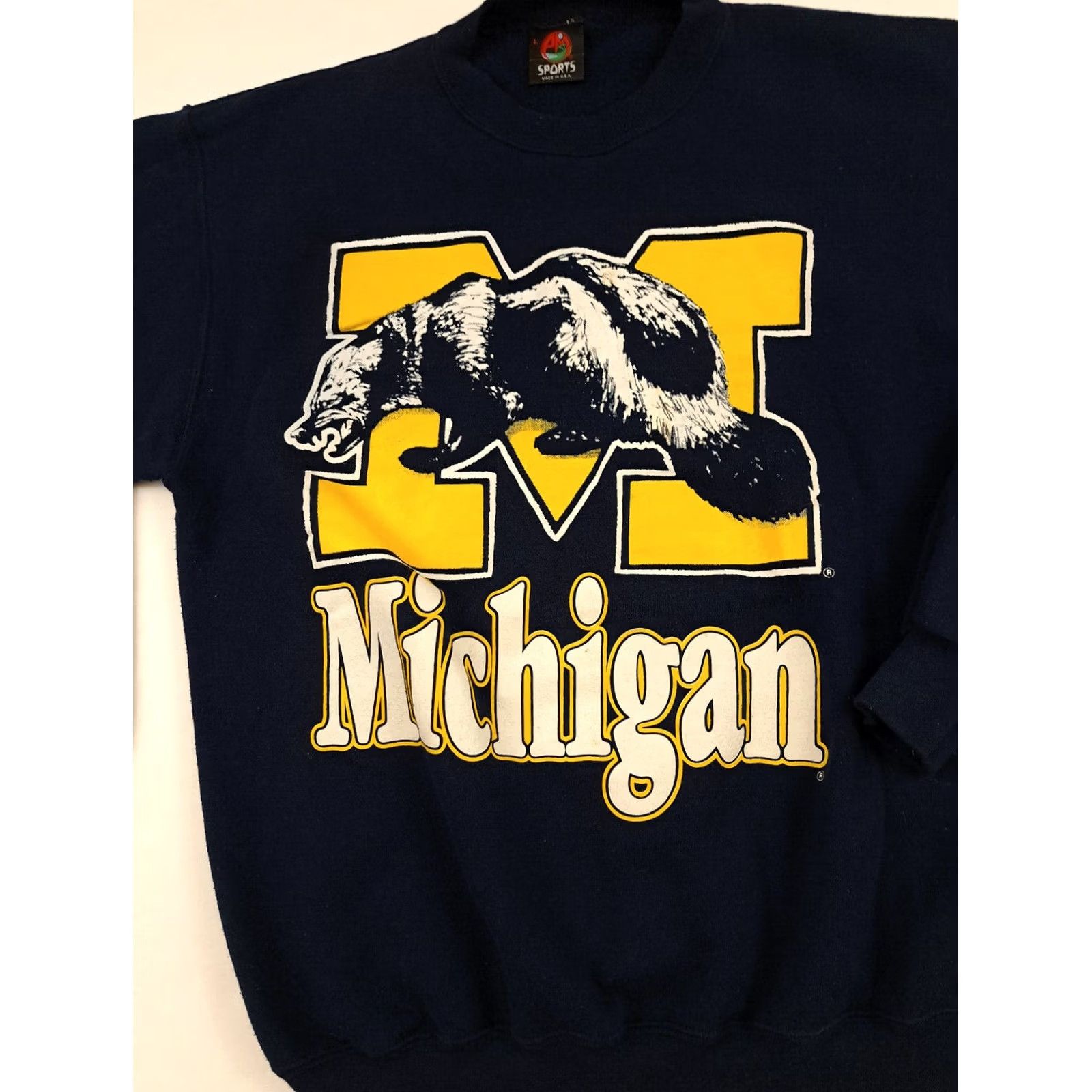 Vintage VINTAGE Michigan Wolverines Sweatshirt Unisex Adults Pullover Crew Neck Blue Cotton Canvas Logo 28in Long Size US L / EU 52-54 / 3 - 5 Thumbnail