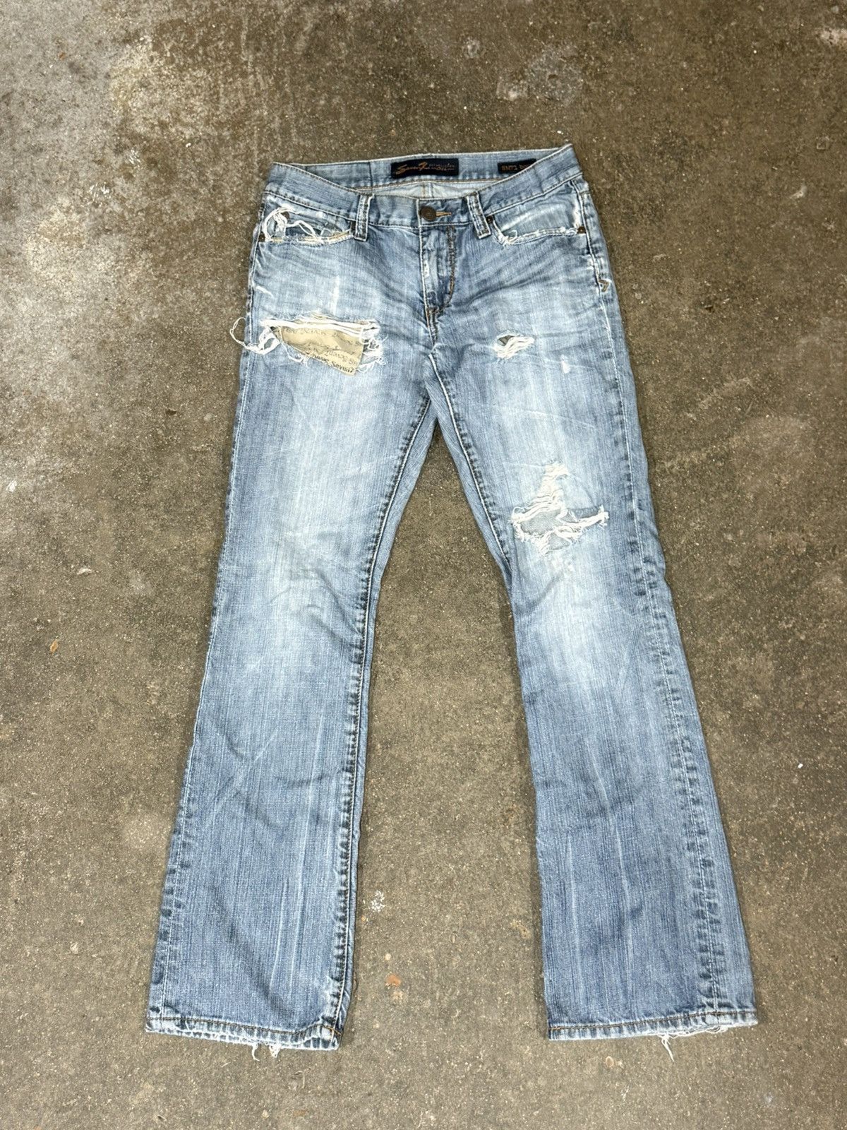 7 For All Mankind 7 For All Mankind Distressed Ripped Knee Cut Denim Boot Jean Size US 29 - 1 Thumbnail