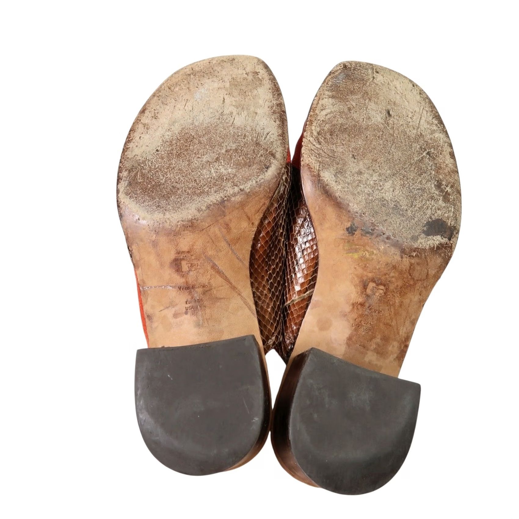 Diane von Furstenberg Diane Von Furstenberg Sandal Women 7.5 Brown Snakeskin Leather Orange Suede Mule Slip-On Block Heel Size US 8 / IT 38 - 6 Thumbnail
