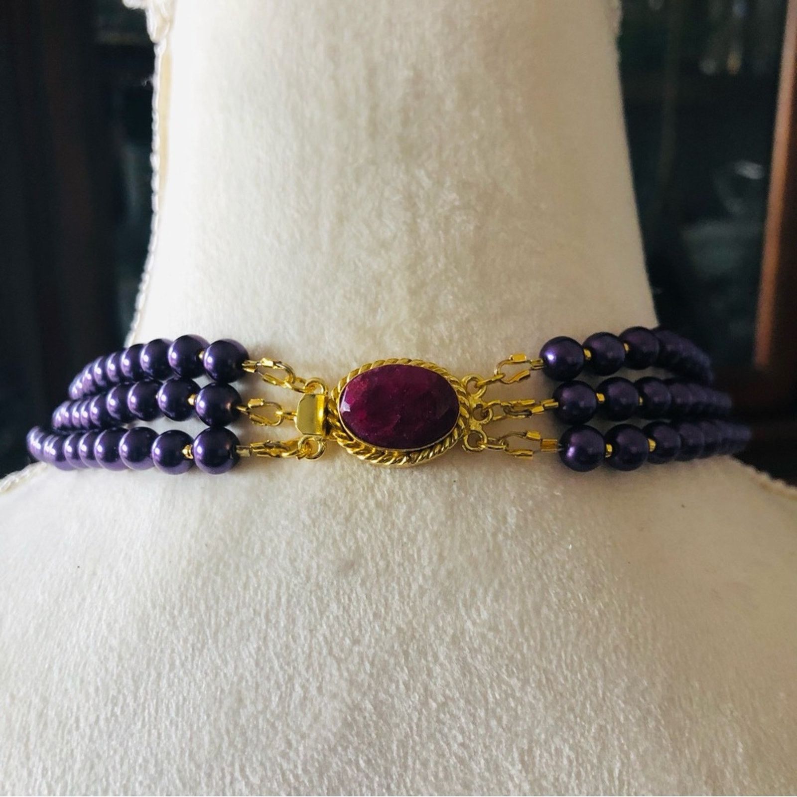 Jewelry Handcrafted repurpose glass Pearl genuine ruby necklac Size ONE SIZE - 8 Thumbnail
