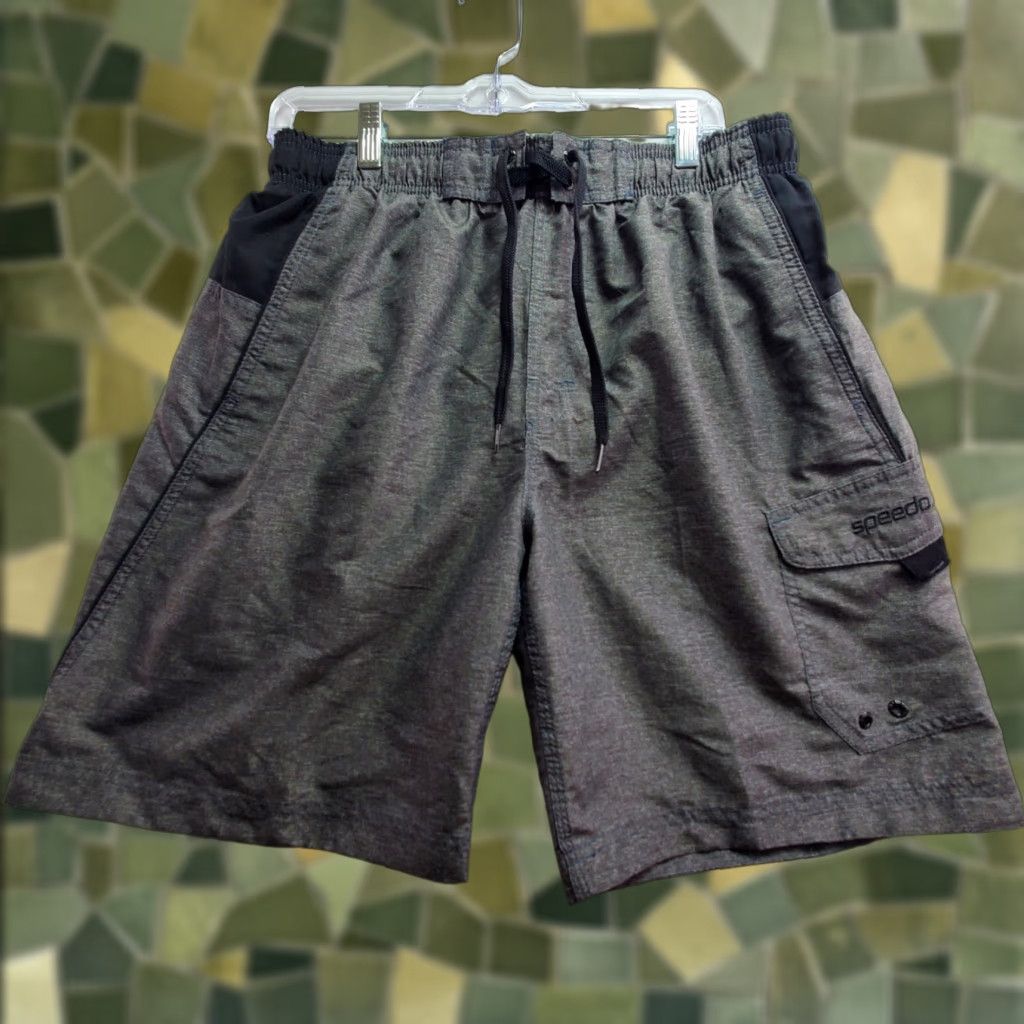 Speedo Speedo Swim Trunks Men's Large Gray Black Polyester Beach Surfing Quick Dry Size US 33 - 1 Thumbnail