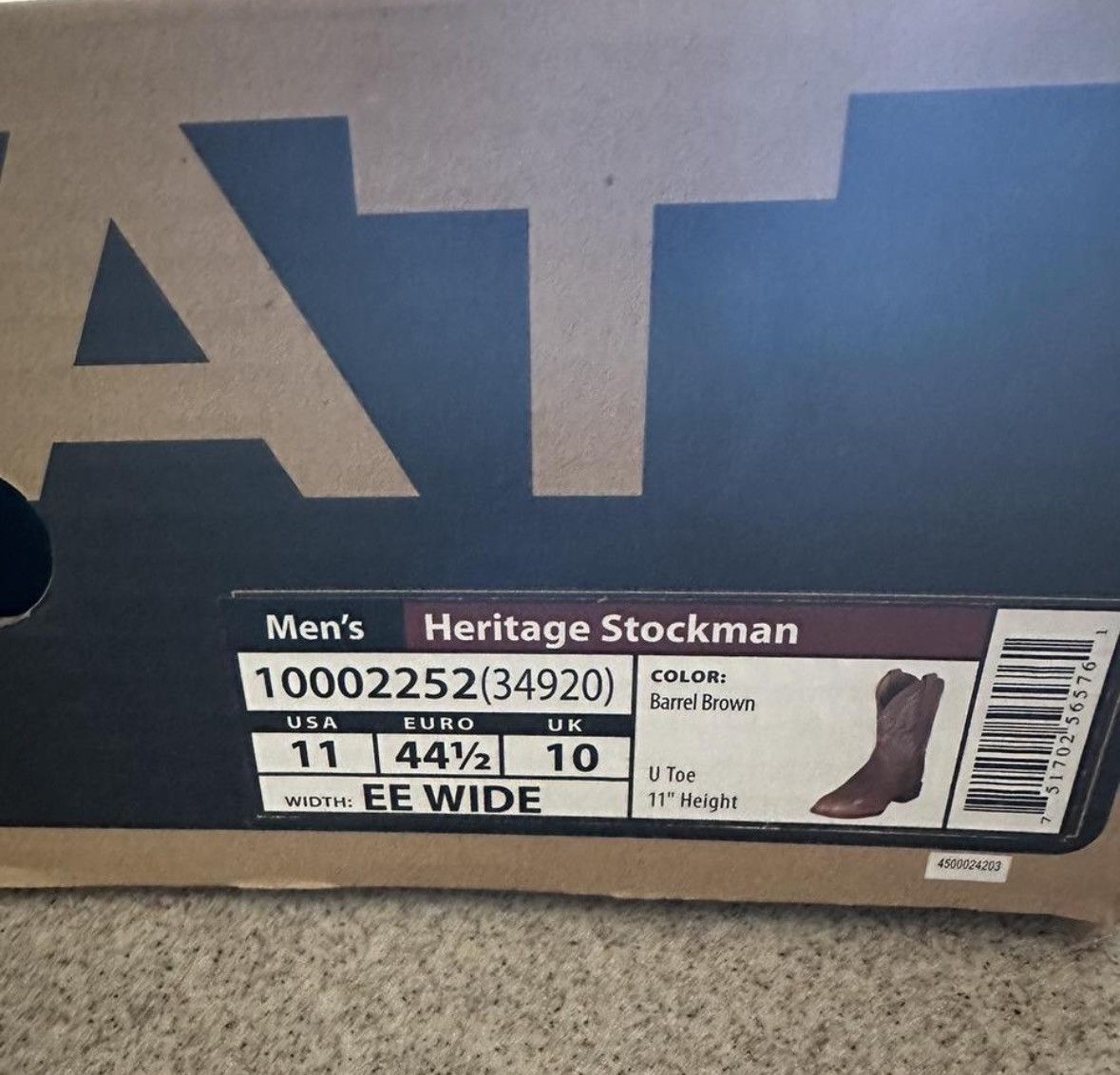 Ariat ARIAT MENS HERITAGE STOCKMAN BLACK BOOTS Size US 11 / EU 44 - 2 Thumbnail