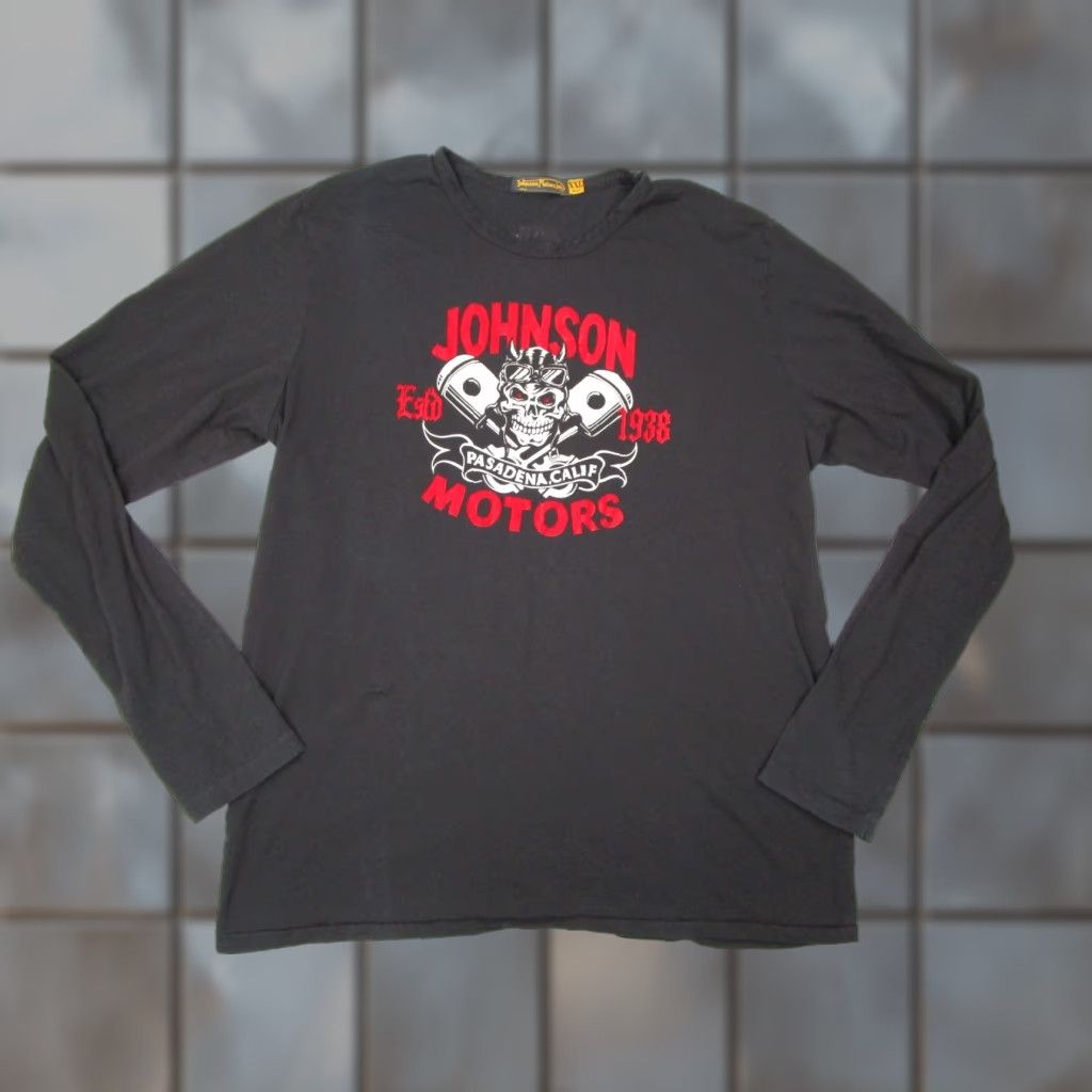 Vintage Johnson Motors Shirt Mens 2XL Black Long Sleeve Crew Neck Skull Made in USA Size US XXL / EU 58 / 5 - 1 Thumbnail