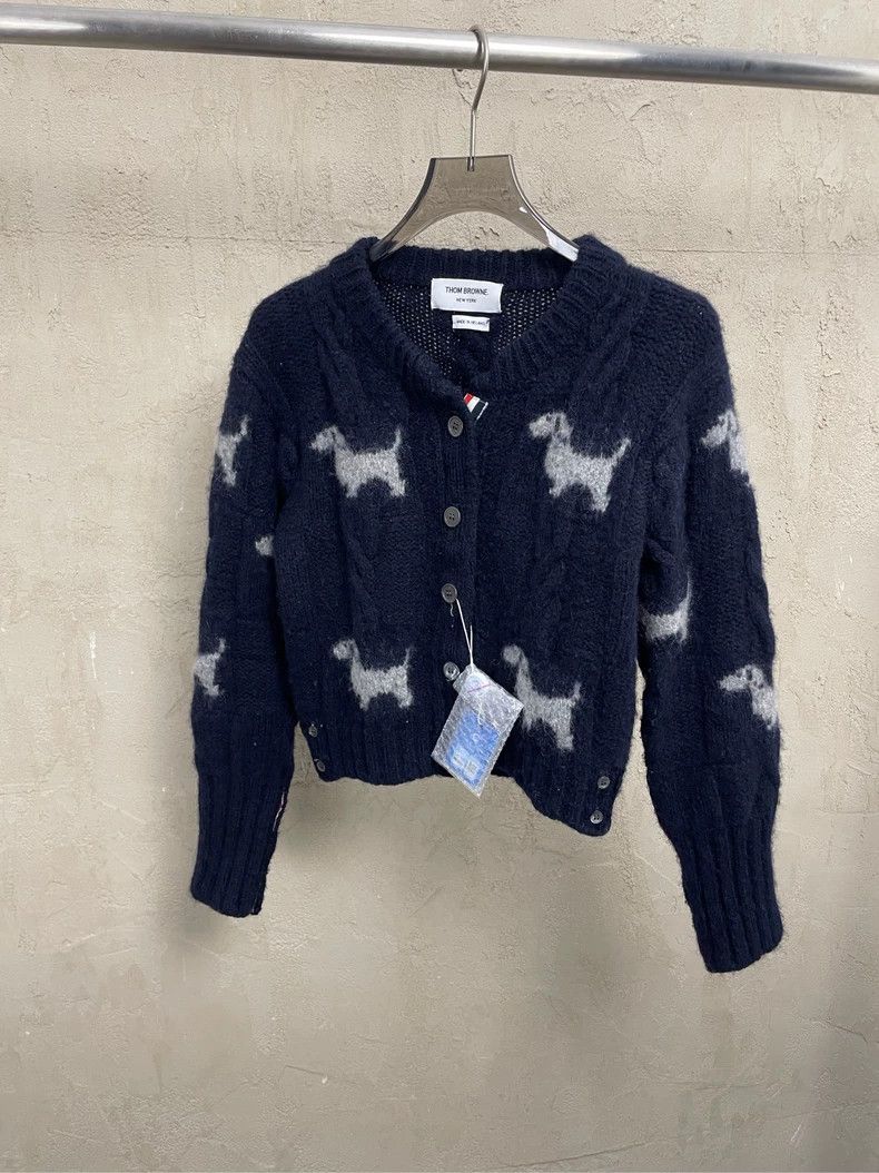 Thom Browne Thom browne Dark blue puppy short wool cardigan sweater 250 Size M / US 6-8 / IT 42-44 - 1 Thumbnail