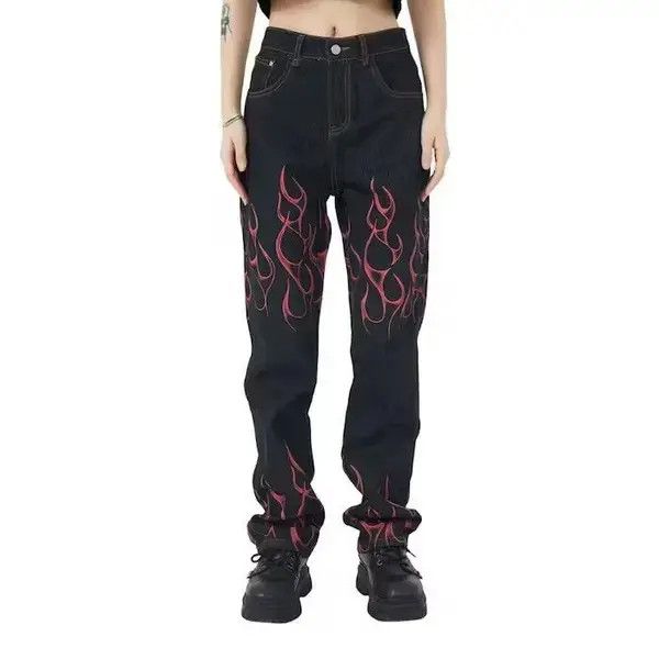 Black Fire Flame Graphic Denim Jeans