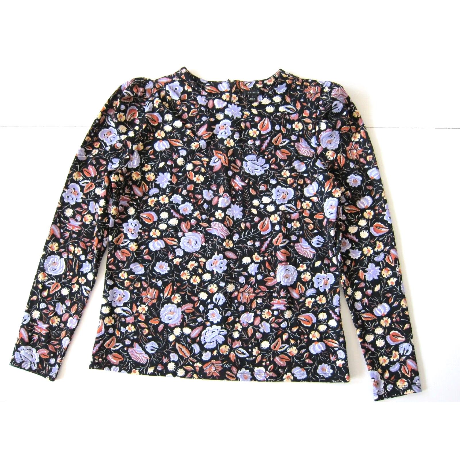 Ann Taylor Ann Taylor Black Purple Orange Stretch Long Sleeve High Neck Blouse Small Size S / US 4 / IT 40 - 2 Thumbnail