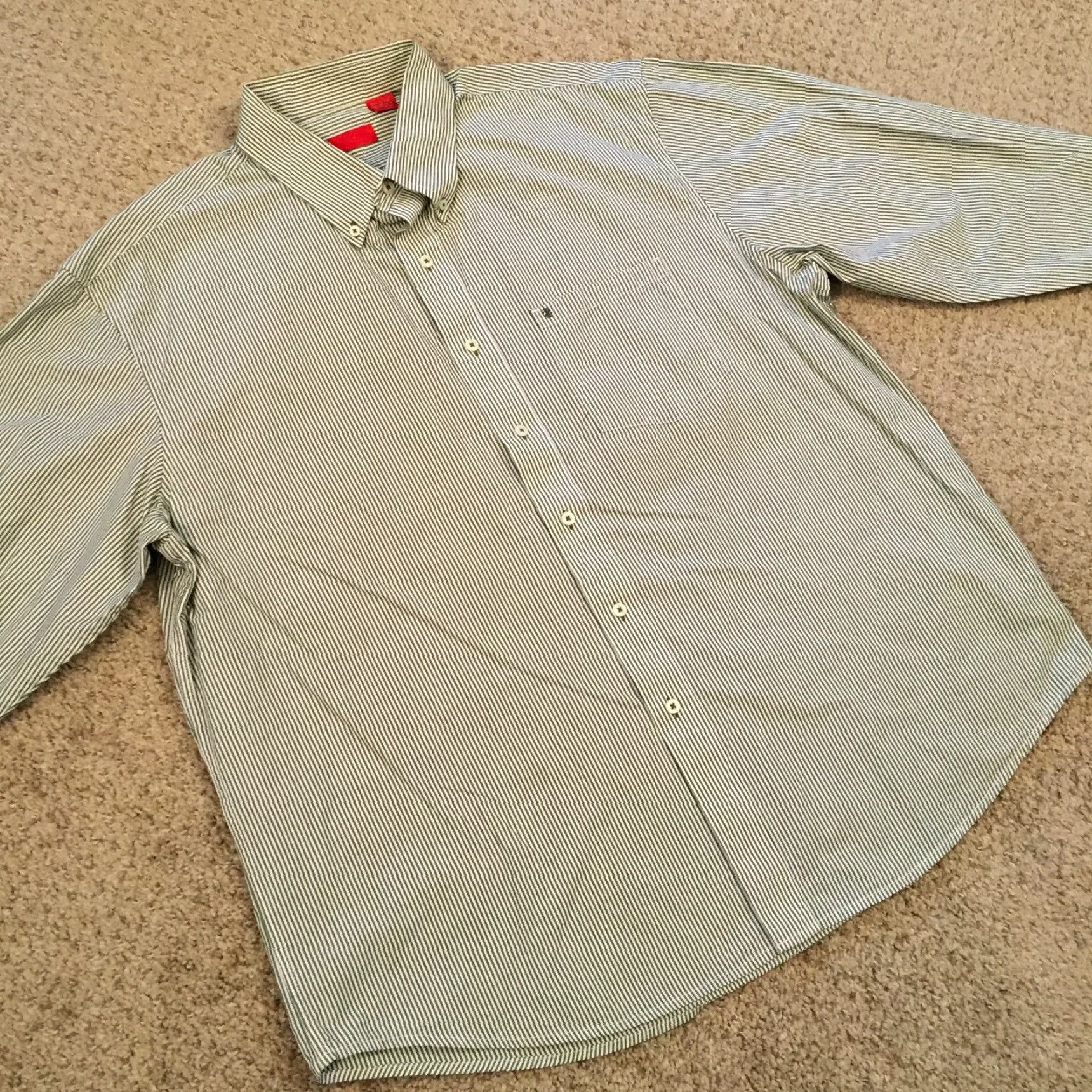 Izod IZOD Shirt Mens XL Green Striped Long Sleeve Button-Down Collared Cotton Button Up Top Size US XL / EU 56 / 4 - 5 Thumbnail