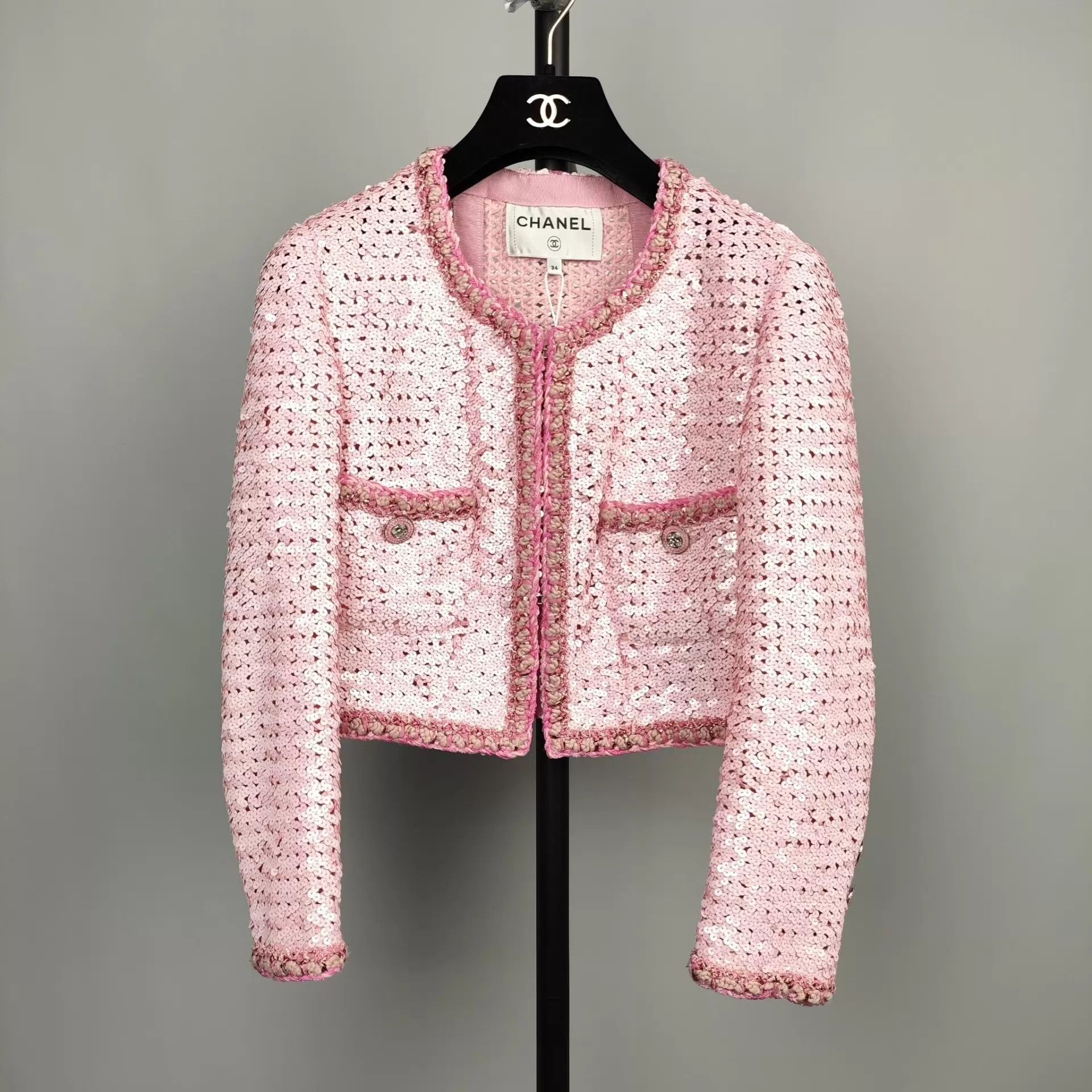 Chanel CHANEL 23C women's cropped pink sequined jacket Size XS / US 0-2 / IT 36-38 - 1 Thumbnail