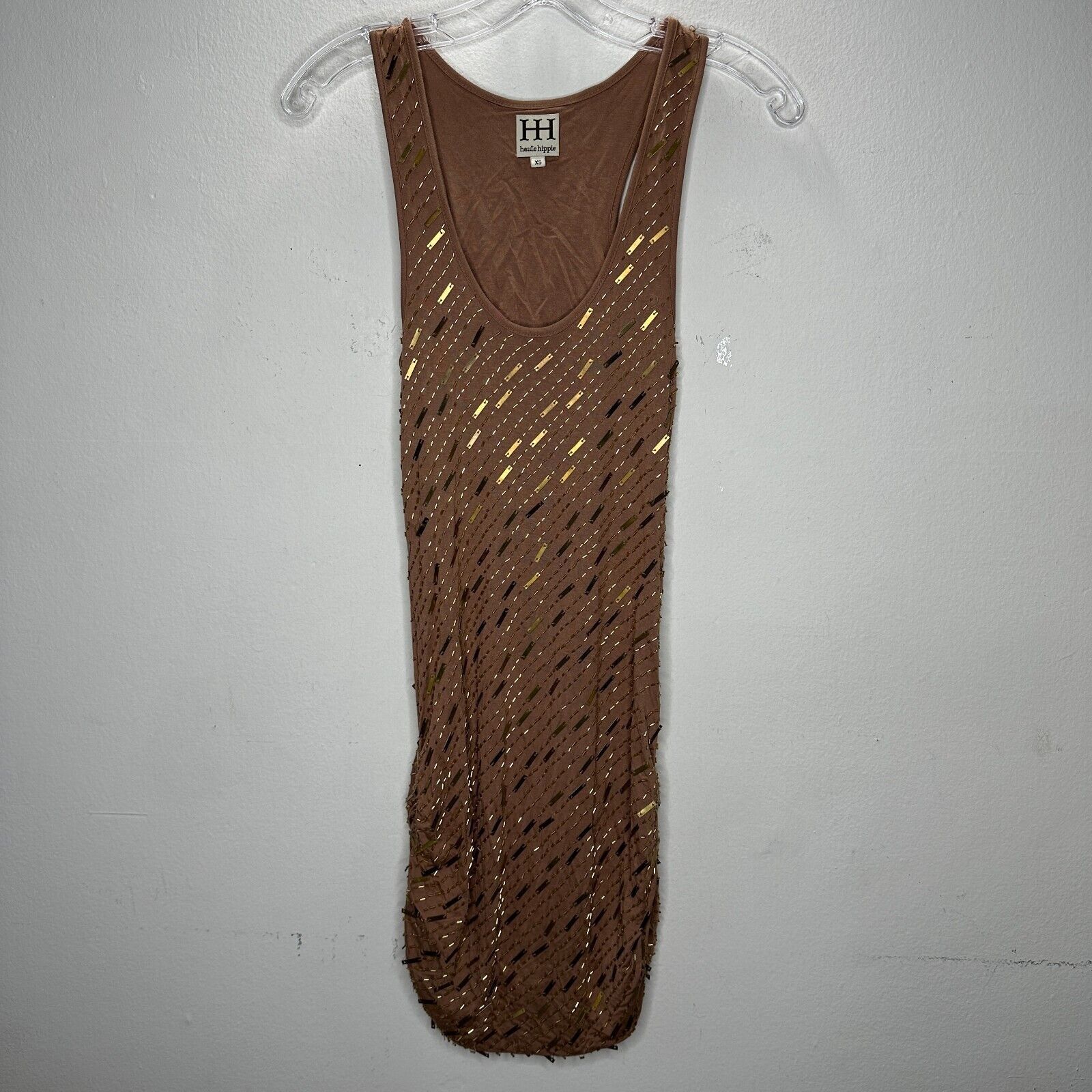 Haute Hippie Haute Hippie Brown Tank Mini Side Ruche Gold Bead Adornment Size XS / US 0-2 / IT 36-38 - 14 Thumbnail